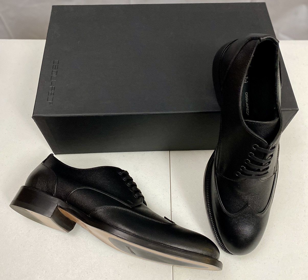 Dsquared2 Dsquared2 🇮🇹 Black Textured Gloss Leather Wingtip Derby 9 NEW Size US 9 / EU 42 - 6 Thumbnail