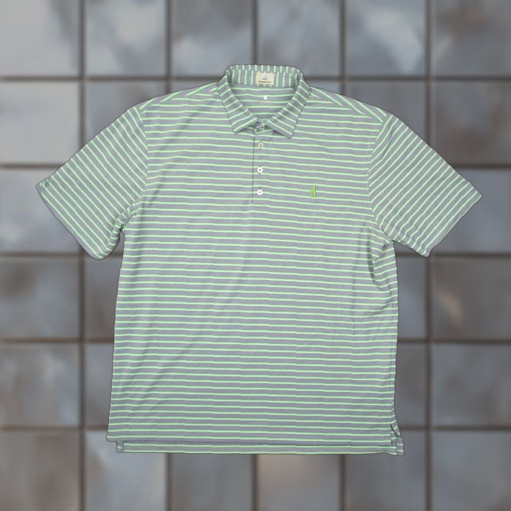 johnnie-O JOHNNIE-O Polo Shirt Mens L Green Striped Twilight Hangin Out Logo on Front Casual Golf Size US L / EU 52-54 / 3 - 1 Thumbnail