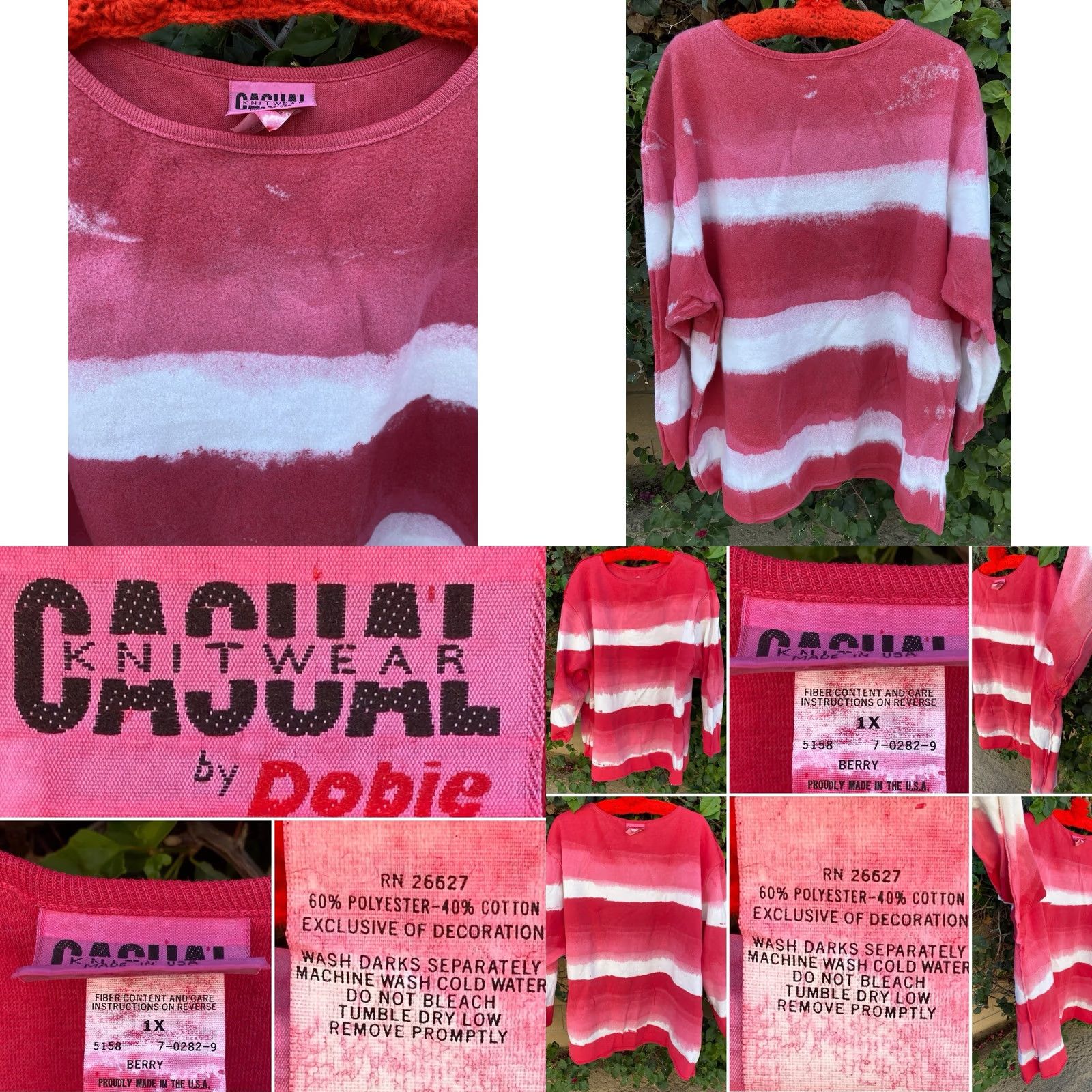 Pinko VINTAGE Casual Knitwear By Dobie Pink Striped Boxy 1X T-Shirt Women Size XL / US 12-14 / IT 48-50 - 8 Thumbnail