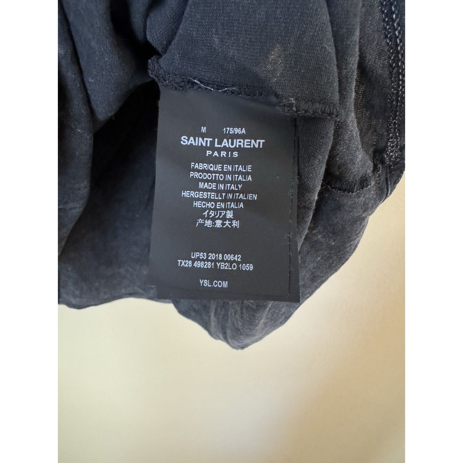 Saint Laurent Paris Saint Laurent Destroyed Logo Print Washed Tee Shirt Grey Med Size US M / EU 48-50 / 2 - 4 Thumbnail