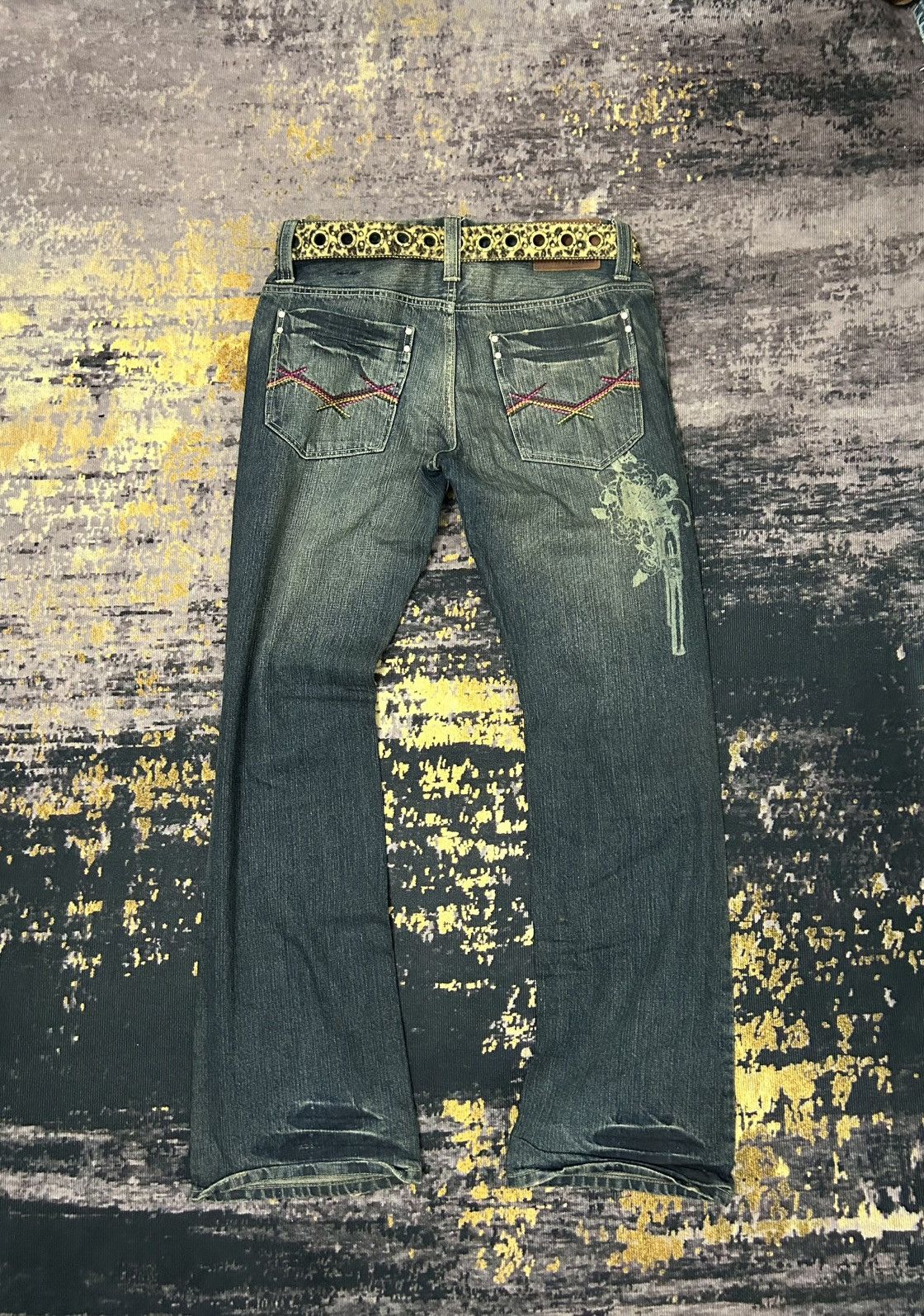 Kissmark Japan Studded Guns Printed Back Flare Jeans