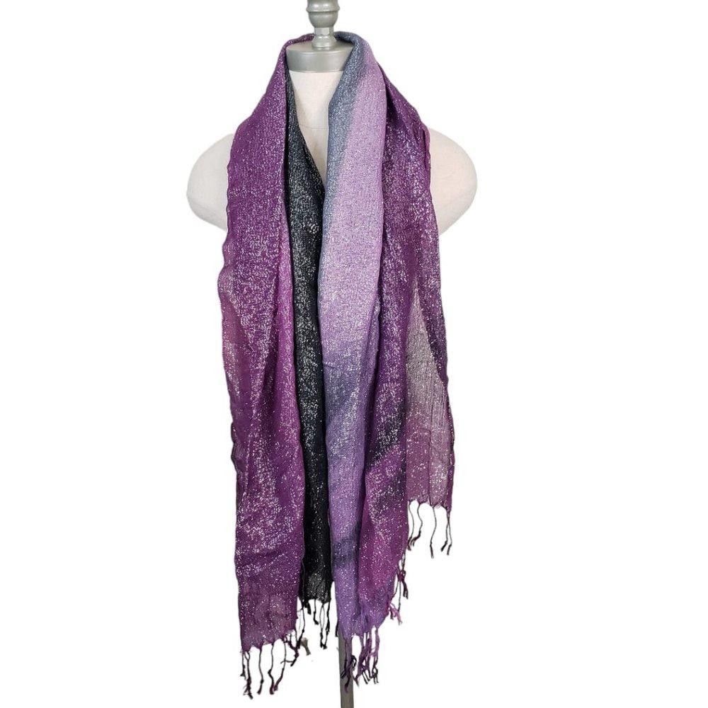 Designer CT840 Purple & Black Shimmer Fringed Ladies Wrap Size ONE SIZE - 4 Thumbnail