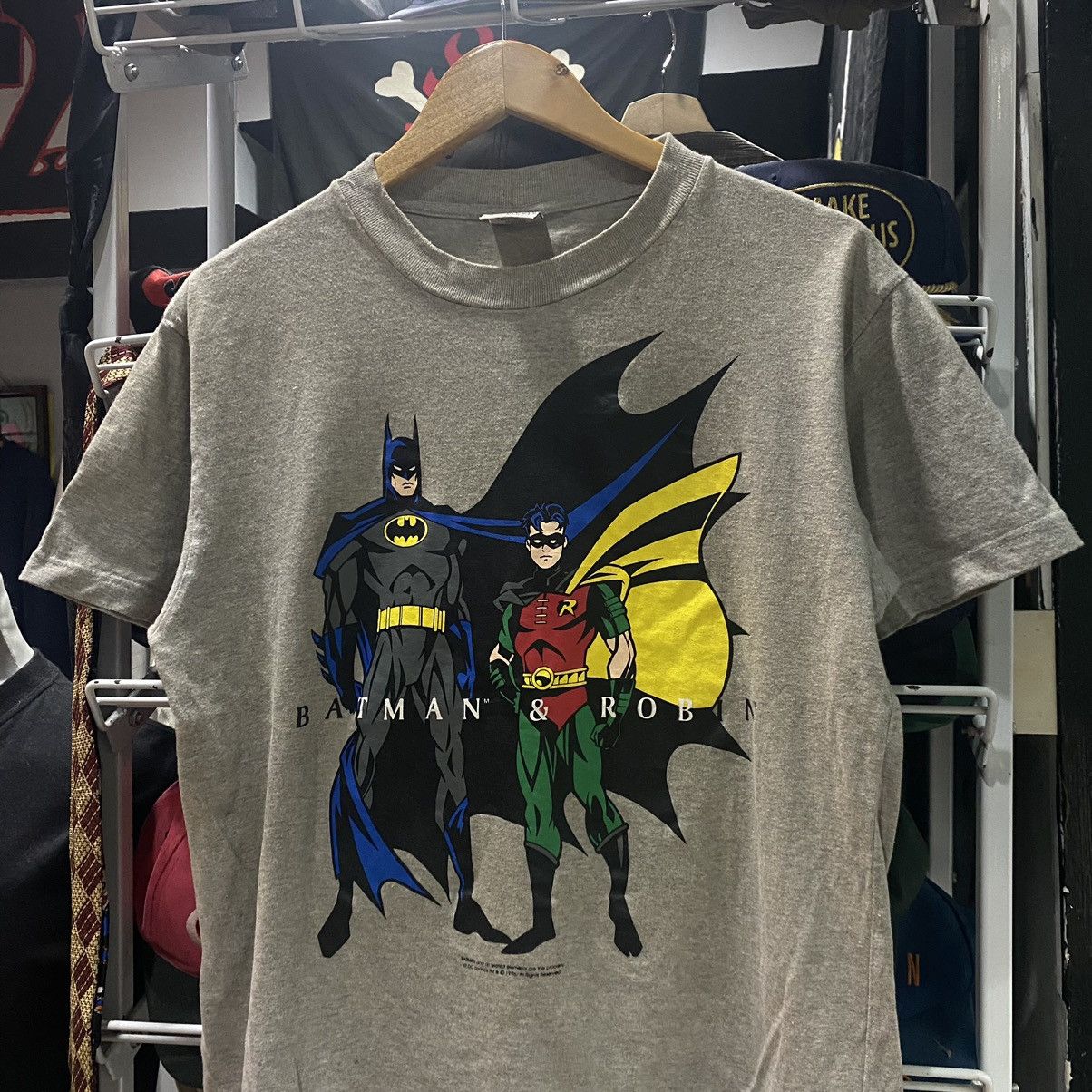 DC Comics × Vintage 1996 Batman and Robin Cartoon Movie Promo t shirt. Size US M / EU 48-50 / 2 - 3 Thumbnail