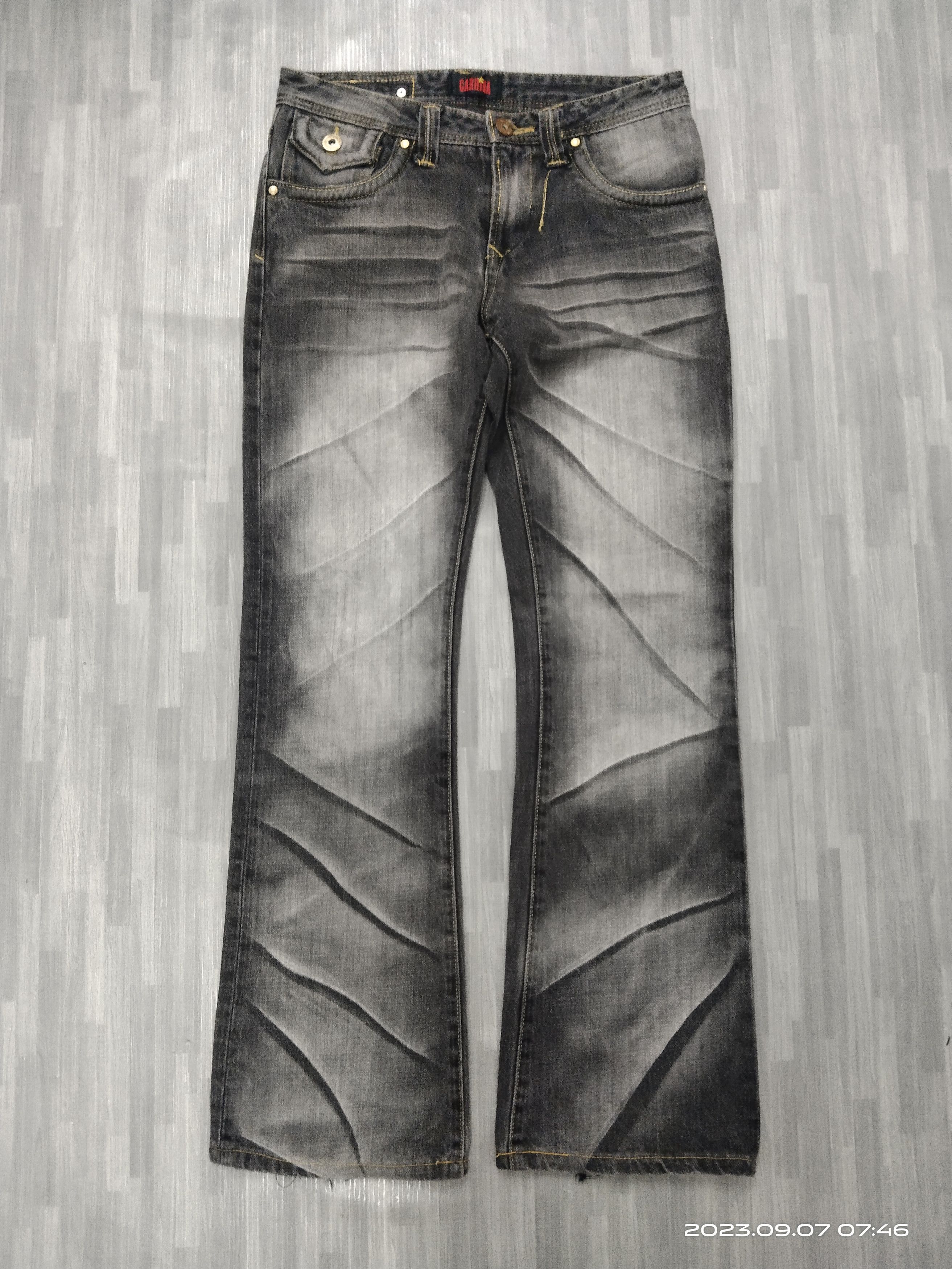 Japanese Brand INSANE 90s🔥FLARE SICK GREY GARHINA DENIM PANTS Size US 29 - 2 Thumbnail