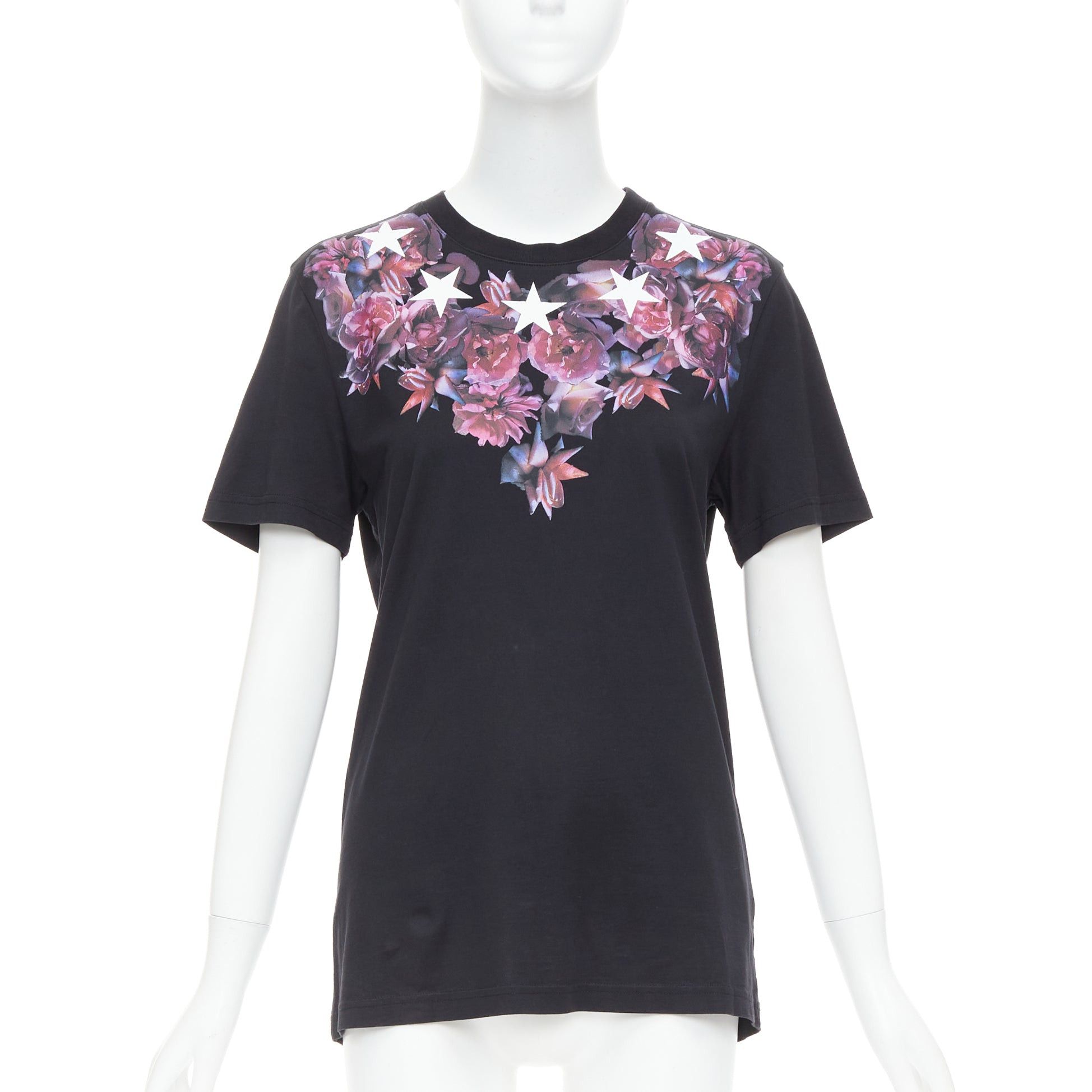 Givenchy GIVENCHY Riccardo Tisci purple flower white star black tshirt XS Size S / US 4 / IT 40 - 1 Thumbnail