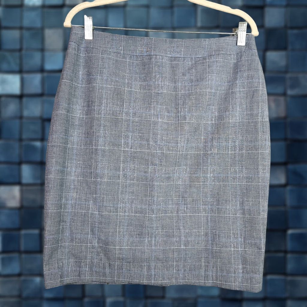 Reiss Reiss Skirt Pencil Blue White Plaid Size 8 Linen Polyester Wool Elastane Multicolor Short A-Line Women’s Knit? Size 30" / US 8 / IT 44 - 1 Thumbnail