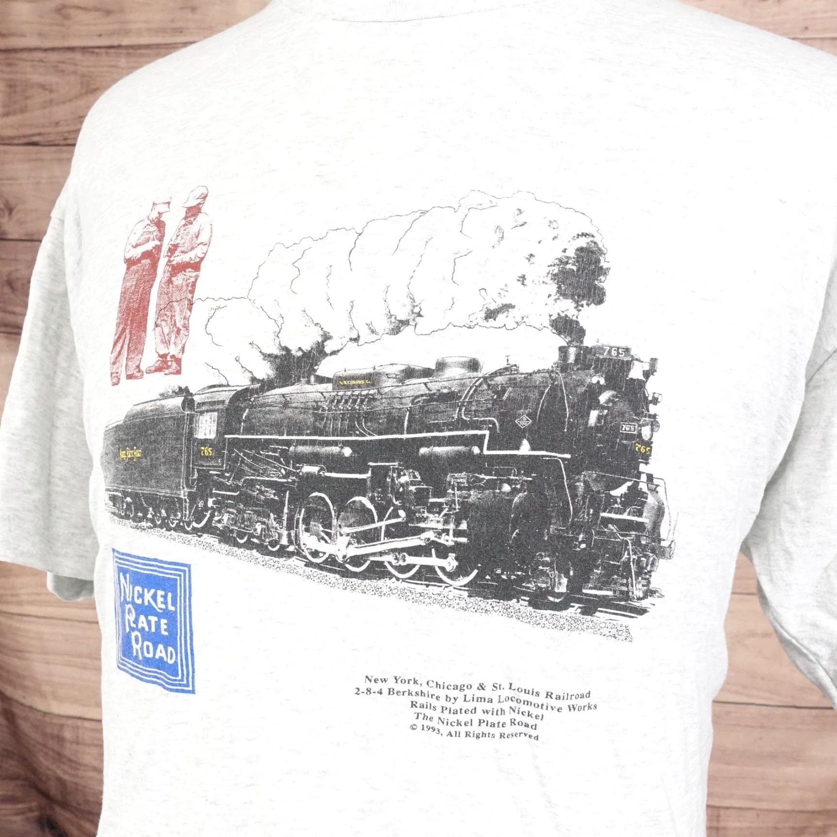 Fruit Of The Loom VINTAGE Nickel Plate Road Shirt 2XL Gray Mens Crew Neck Short Sleeve Graphic Print 1993 Travel Railroad 90s Cotton Polyester Jersey Size US XXL / EU 58 / 5 - 2 Thumbnail