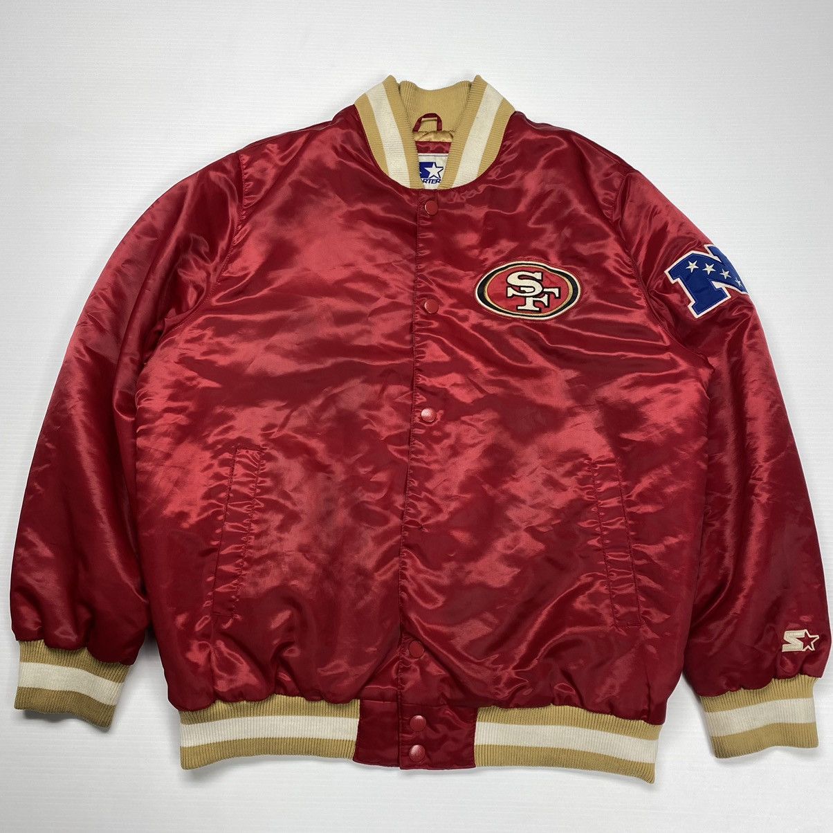 image of San Francisco 49Ers Nfl Starter Red Satin Jacket Size Xl, Men's