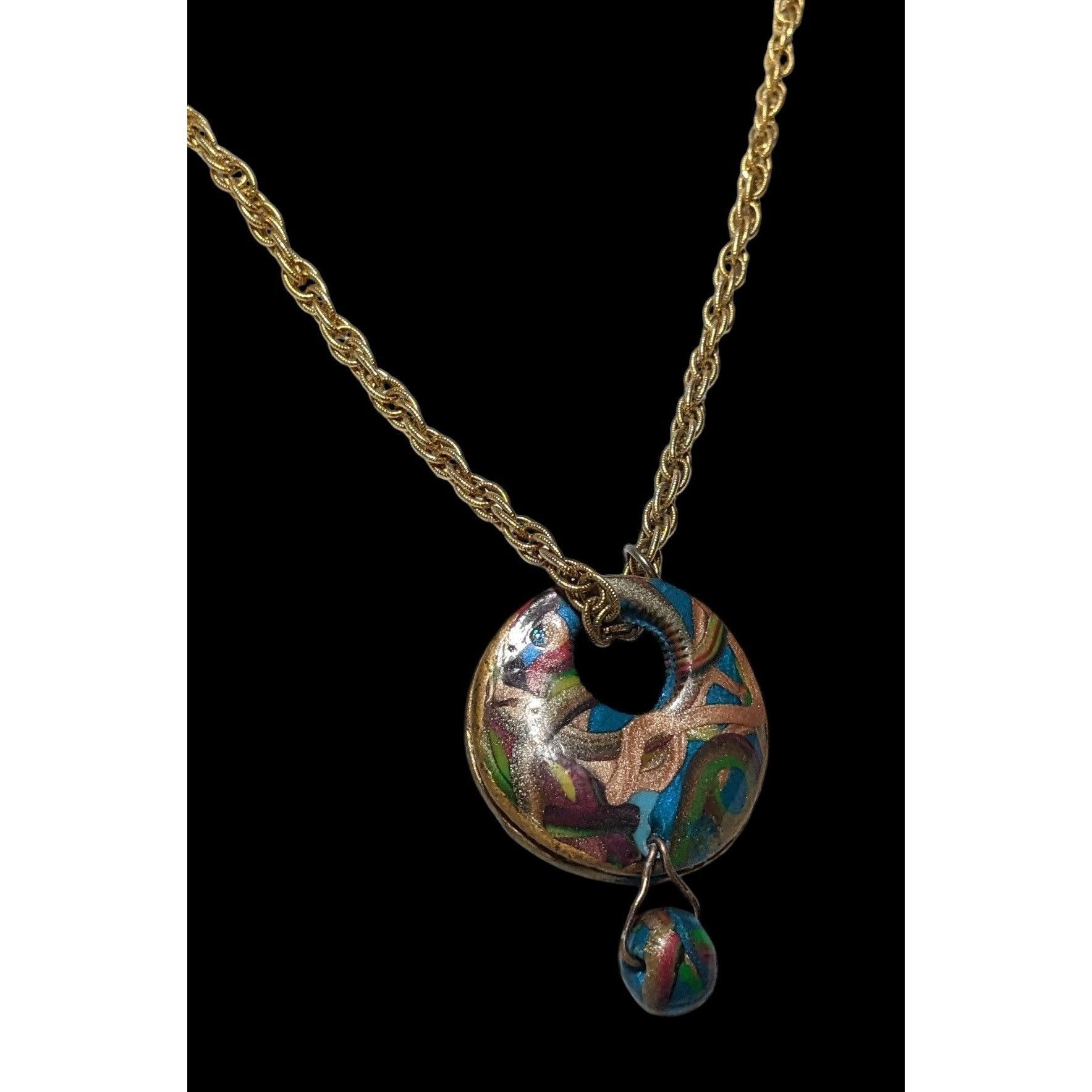Other Handmade Abstract Rainbow Squiggle Pendant Necklace Size ONE SIZE - 4 Thumbnail