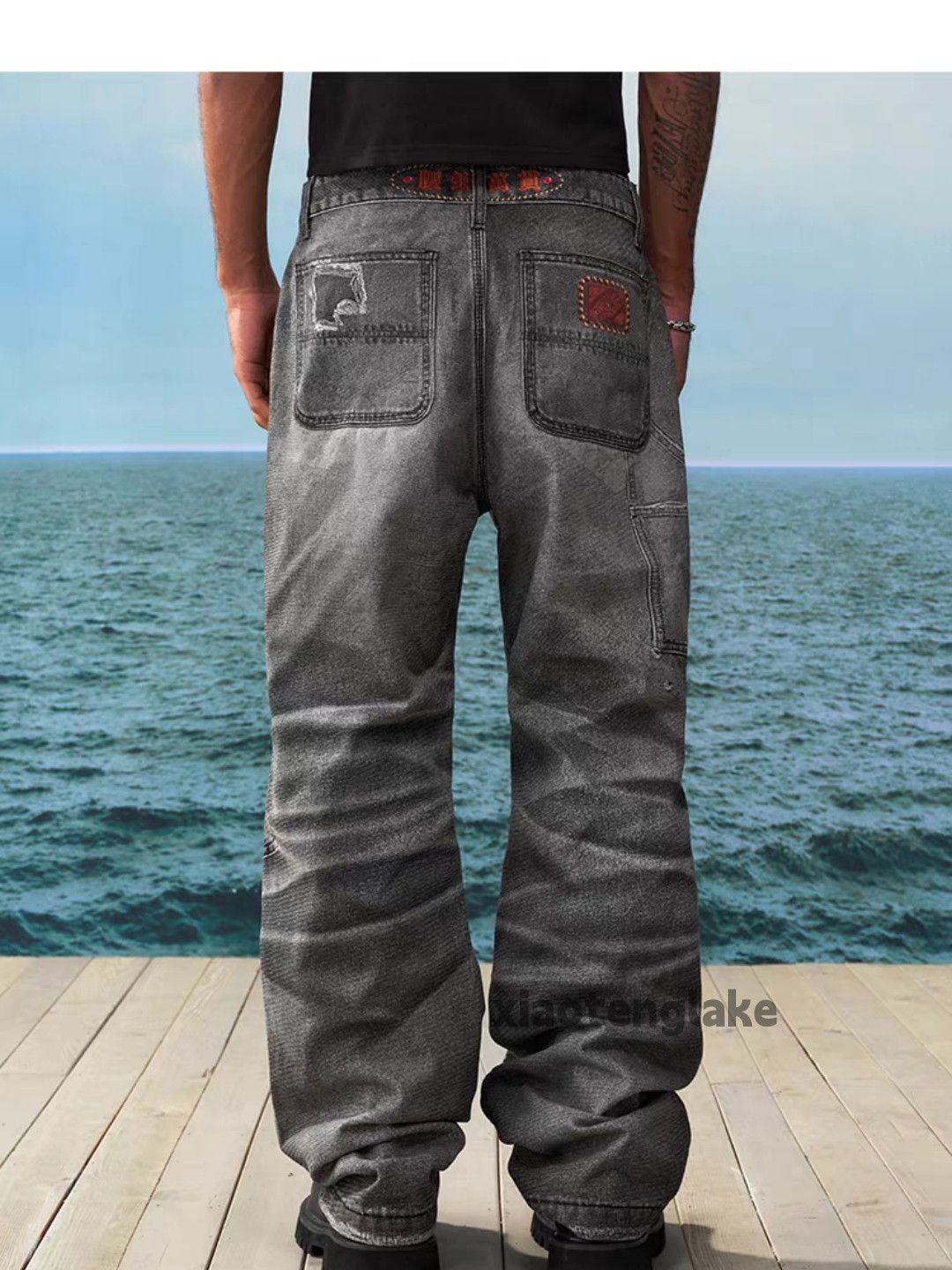 Jean × Vintage Utility skate hiphop digital print damaged ripped jeans Size US 34 / EU 50 - 6 Thumbnail