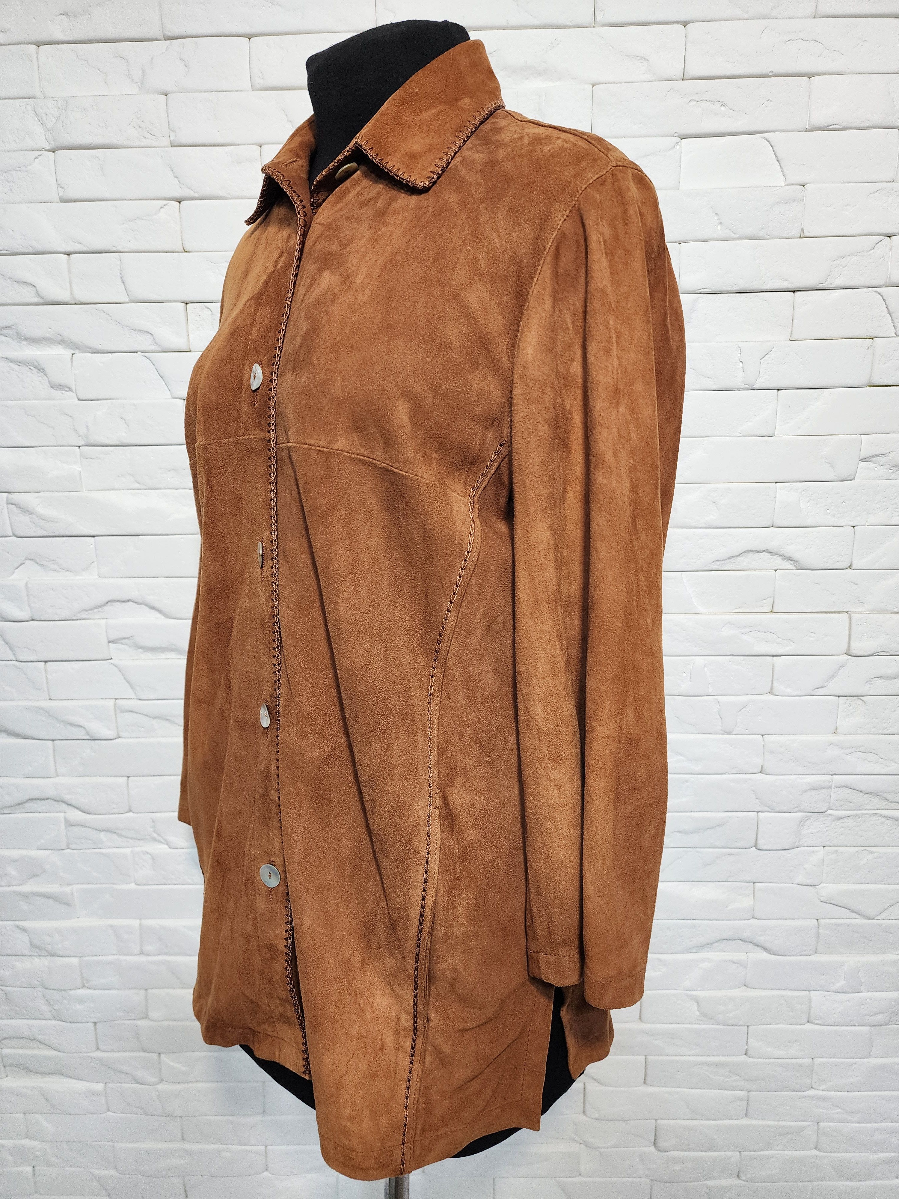 Genuine Leather Women's Suede Shirt: Brown Leather Simple Style Size XL / US 12-14 / IT 48-50 - 2 Thumbnail