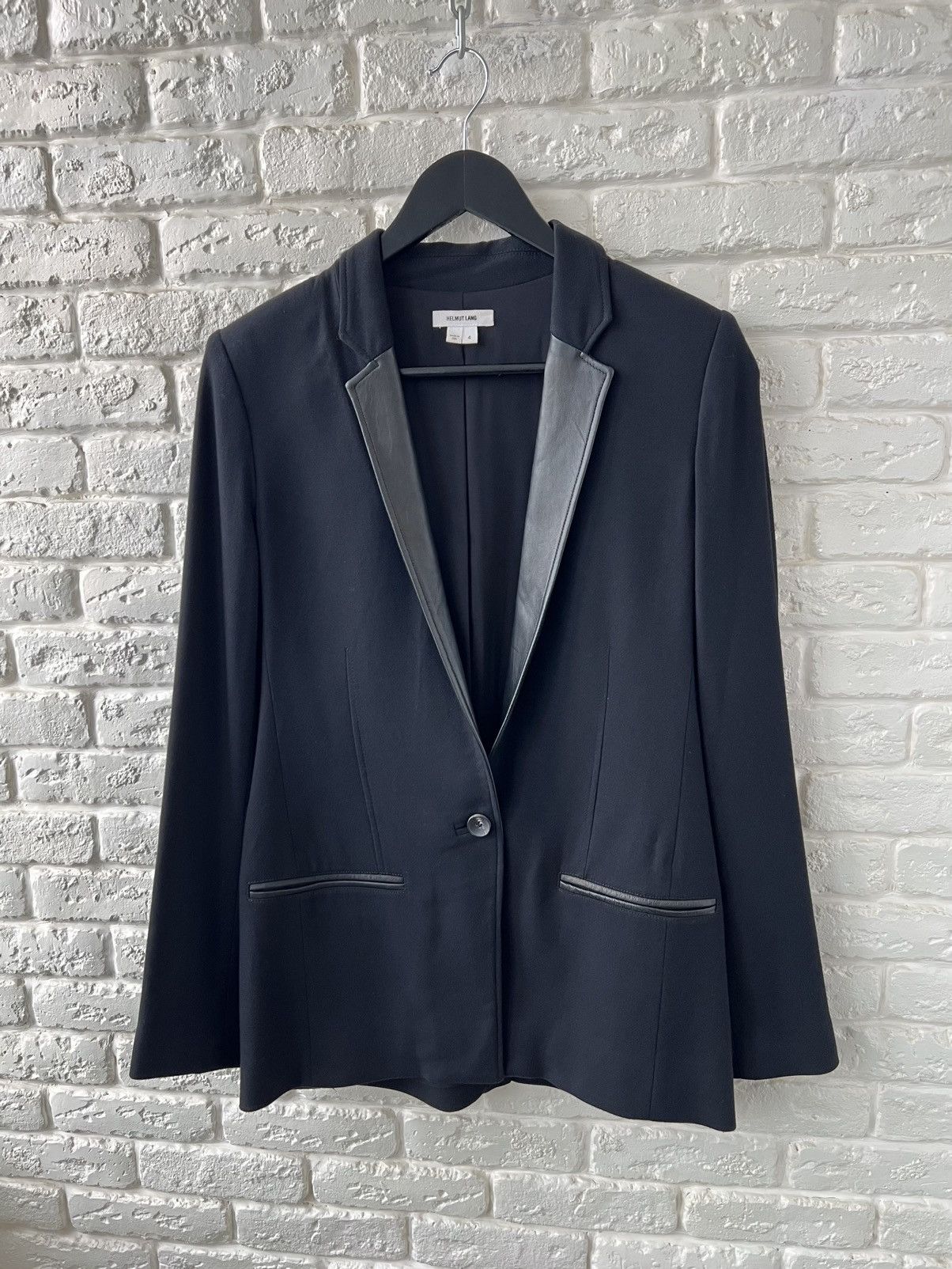 Helmut Lang Helmut Lang Noa Leather-Trim Black Wool Blazer Jacket Size S / US 4 / IT 40 - 1 Thumbnail