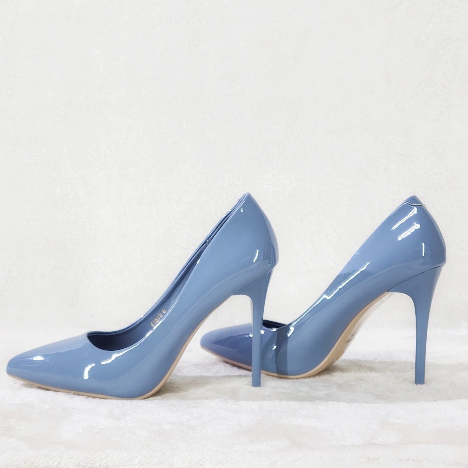 Other Fabio Glossy Dusty Blue Patent High Heel Shoes Pointy Toe Pu Size US 10 / IT 40 - 2 Thumbnail