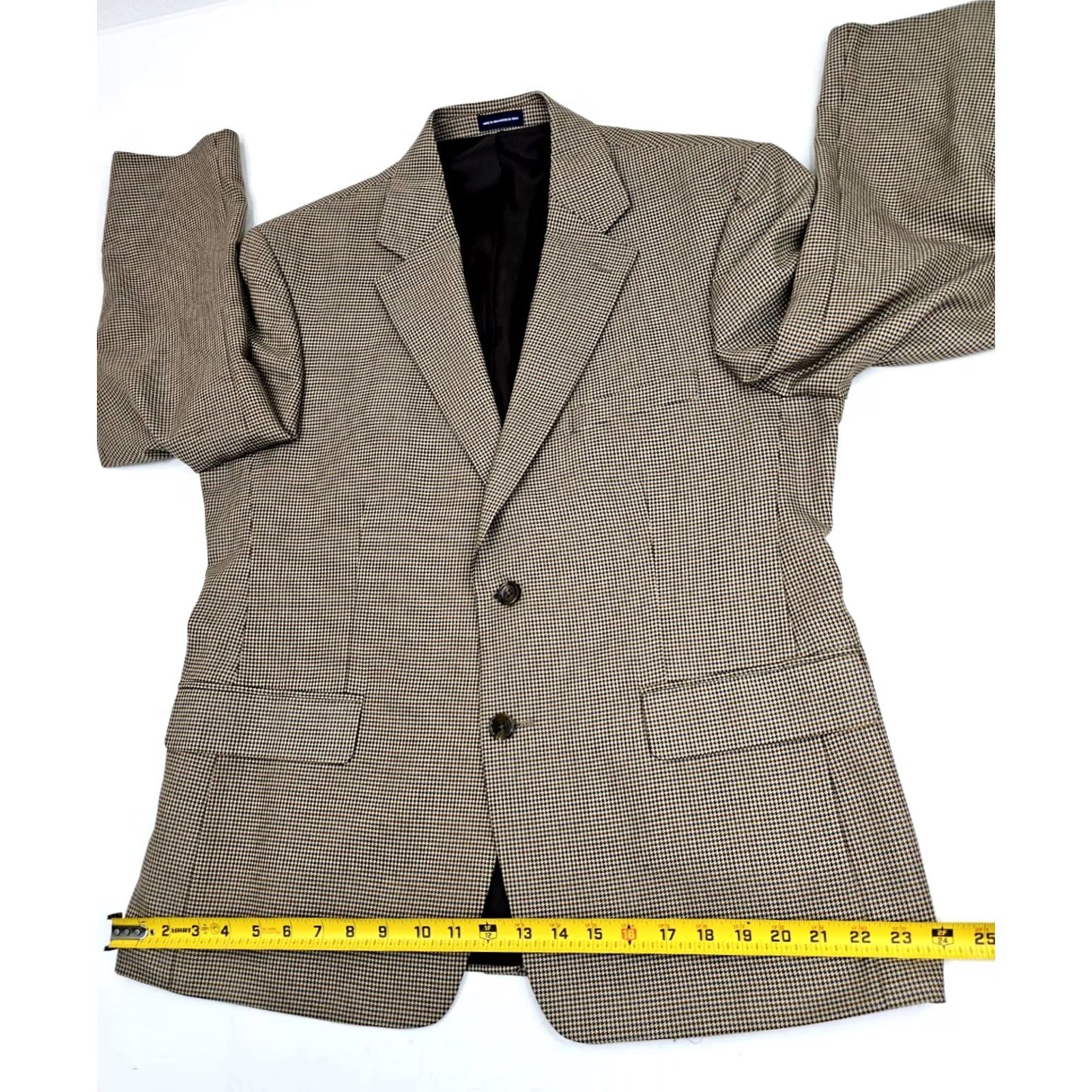 Stafford Stafford Essentials Tan & Navy Houndstooth Sport Coat Men 42 Short EUC Wool Wool Blend Beig e Decade/Theme: Sports Size US 42 / EU 58 - 7 Thumbnail
