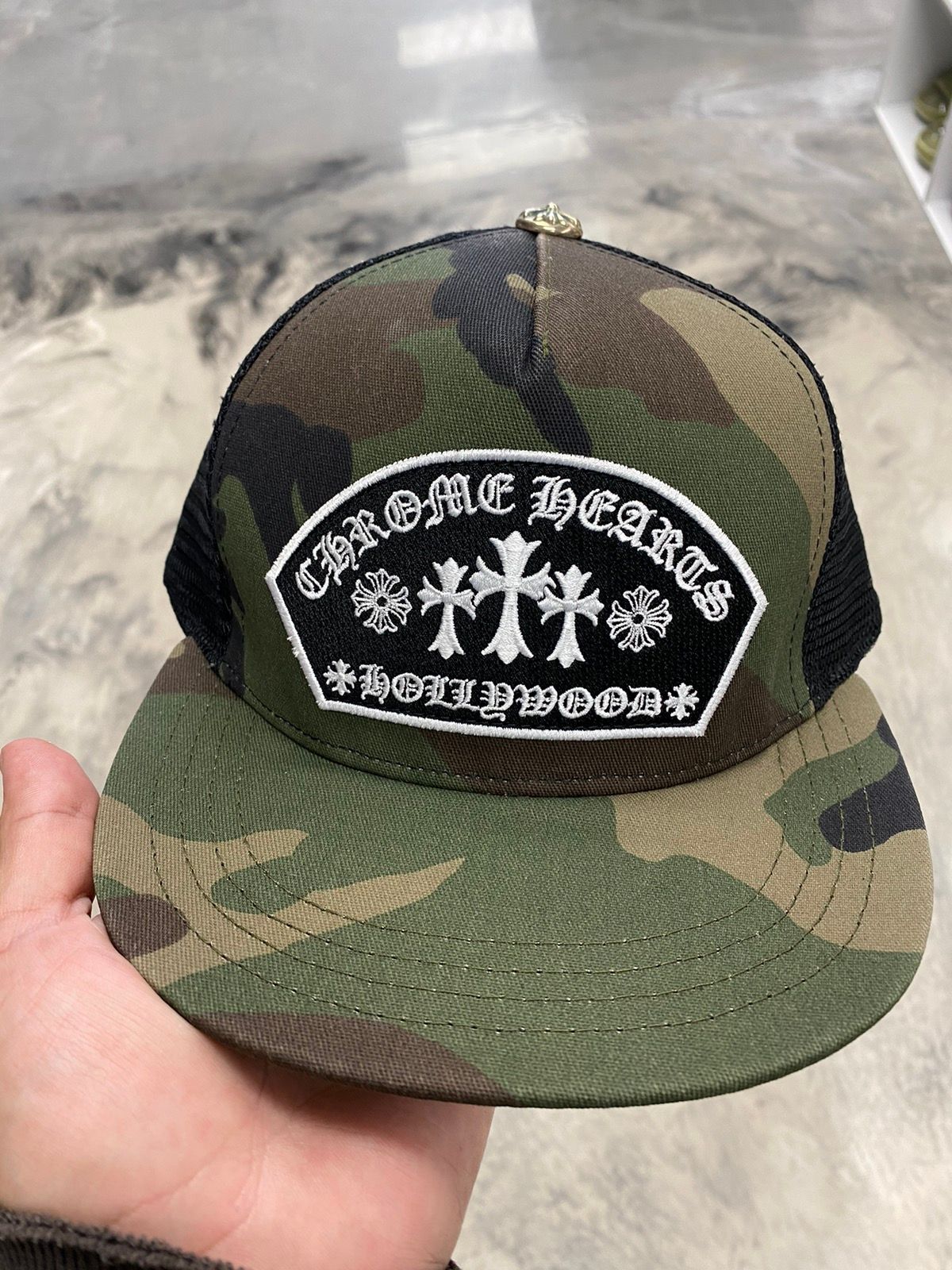 Pre-owned Chrome Hearts Cross Patch Trucker Hat Camo Authentic In Green