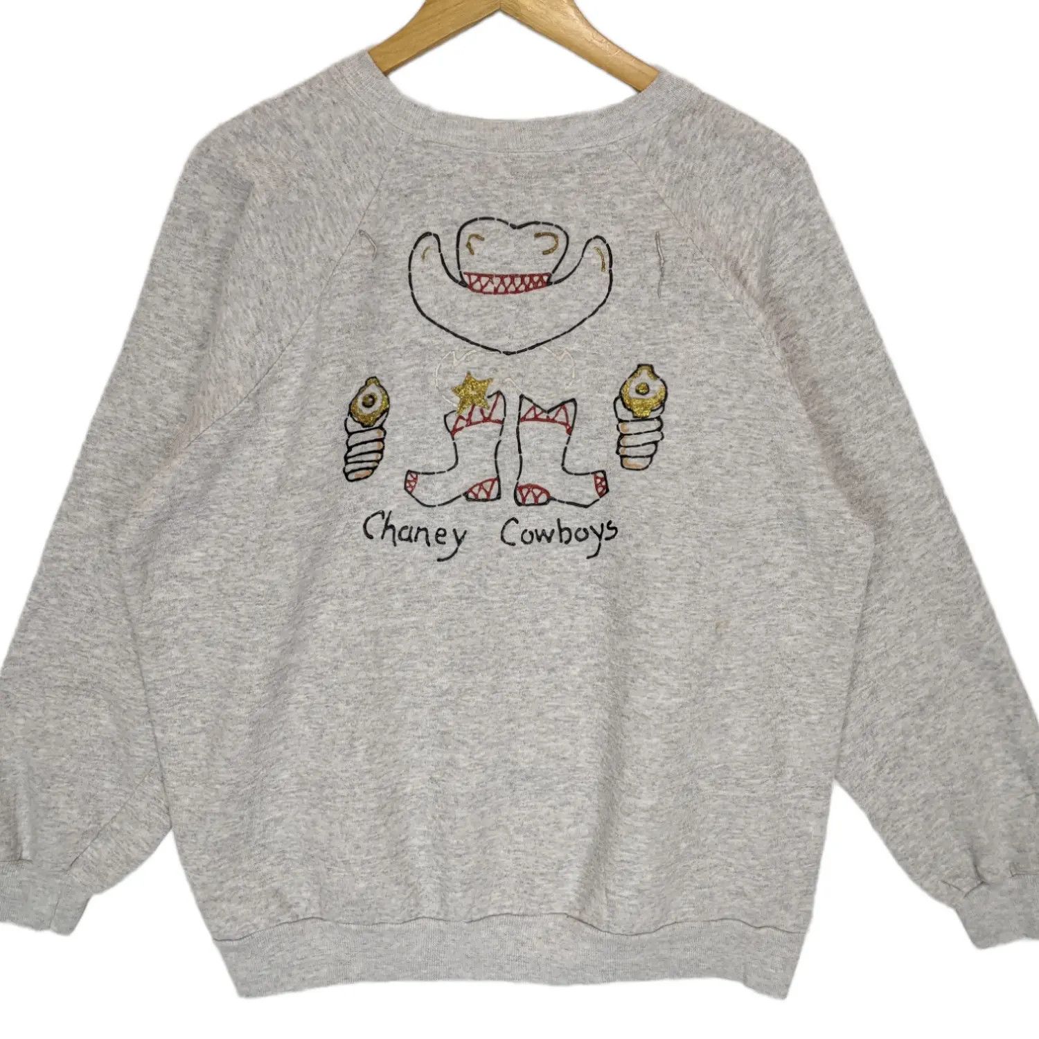 Hanes × Vintage Vintage 90's HANES Chaney Cowboys Kid Drawing Jumper Size XL / US 12-14 / IT 48-50 - 2 Thumbnail