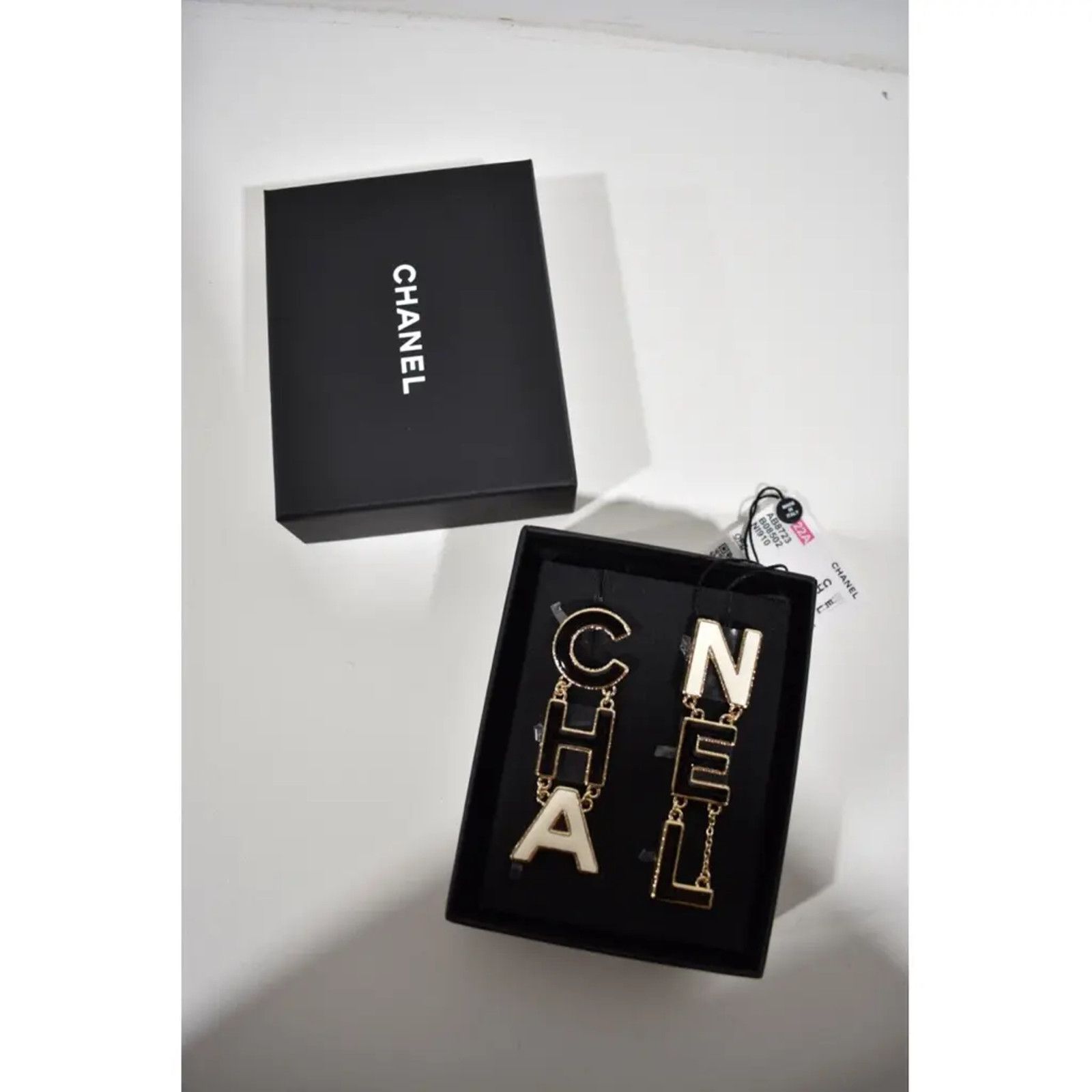 Chanel Chanel Gold CHA NEL Letter Logo Large Dangle Drop Earrings Size ONE SIZE - 2 Thumbnail