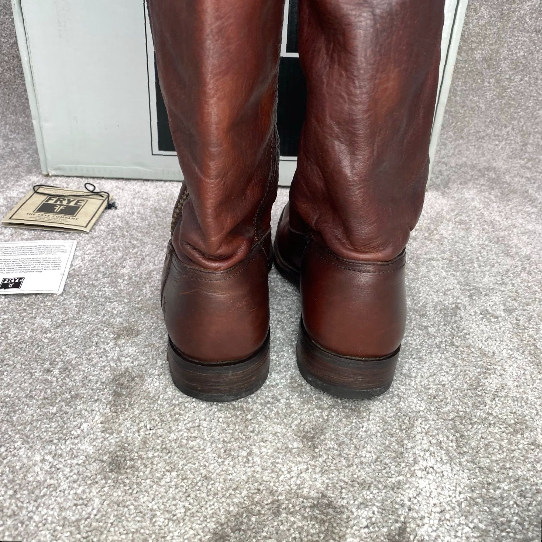 Frye Frye Heath Outside Zip Women's 6B Square Toe Boots Maple Brown Leather Mid-Calf Western Riding Footwear Adult Women Size US 6 / IT 36 - 6 Thumbnail