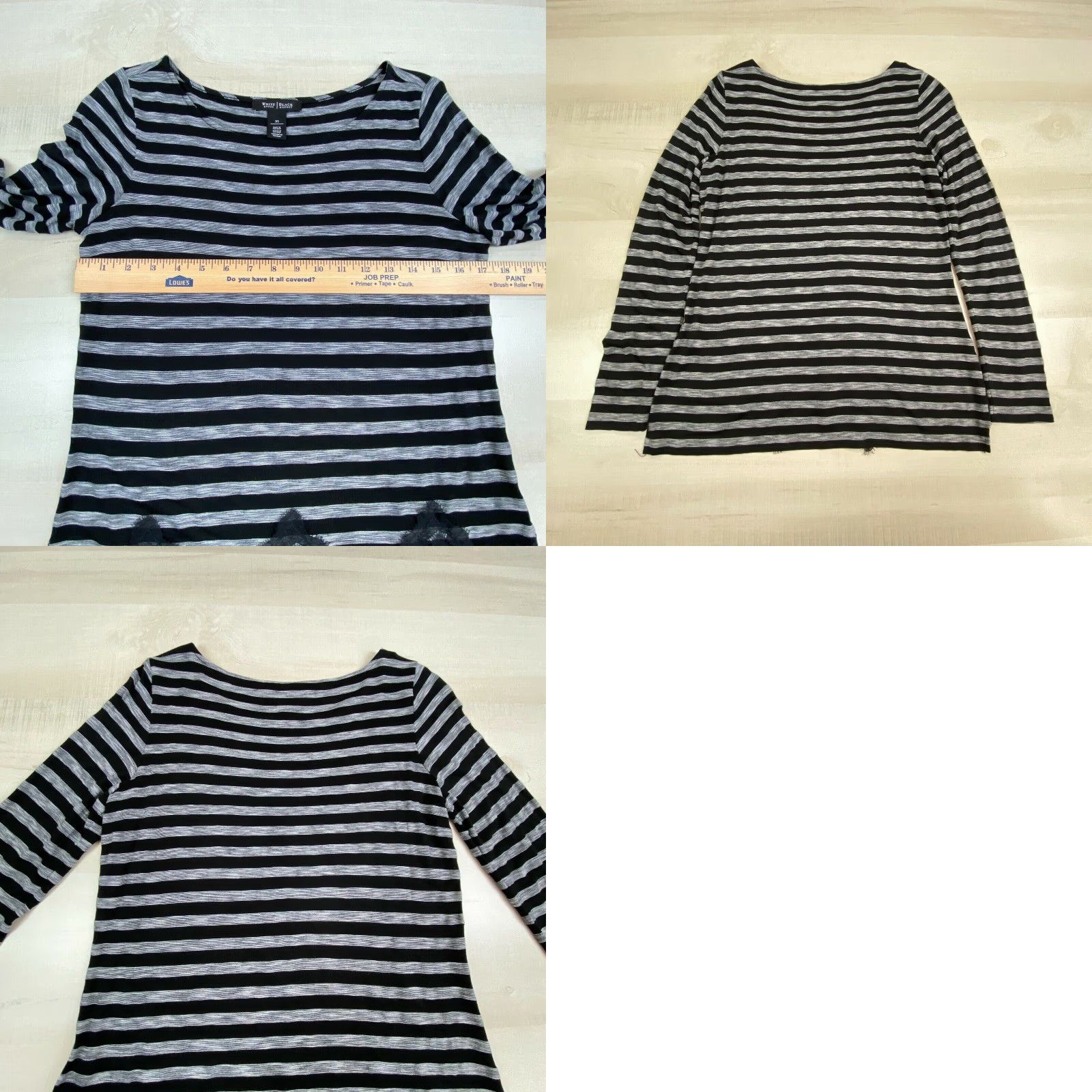 White House Black Market White House Black Market Womens Striped Lace Top XS Black Gray Long Sleeves Size XS / US 0-2 / IT 36-38 - 8 Thumbnail