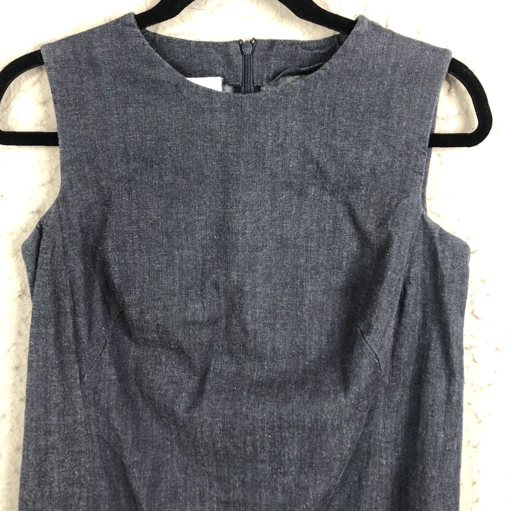 Vintage Akris Punto Dress Womens 10 Blue Denim Stretch Ruffle Raw Hem Shift Knee Length Size L / US 10 / IT 46 - 2 Thumbnail