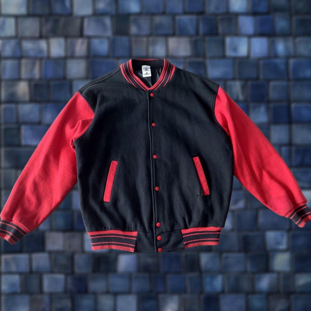 Fruit Of The Loom VINTAGE Fruit of the Loom Varsity Jacket Jacket L Black Red Cotton Retro Mens 90s College Sports Vietnam? Size US L / EU 52-54 / 3 - 1 Thumbnail