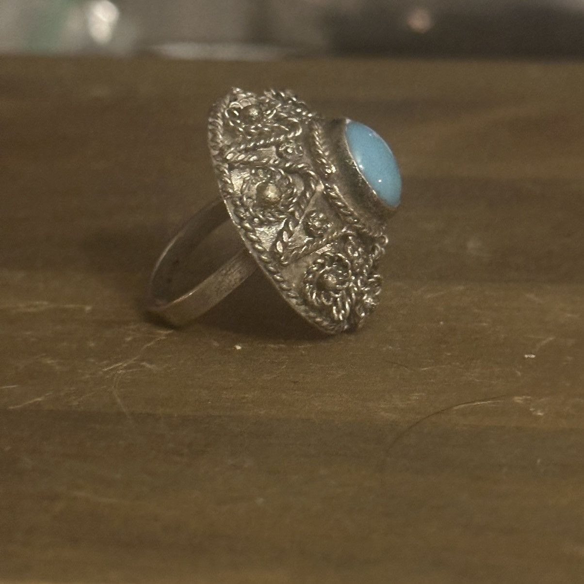 Vintage Vintage large pewter Ruskin ornate dome ring Size ONE SIZE - 8 Thumbnail