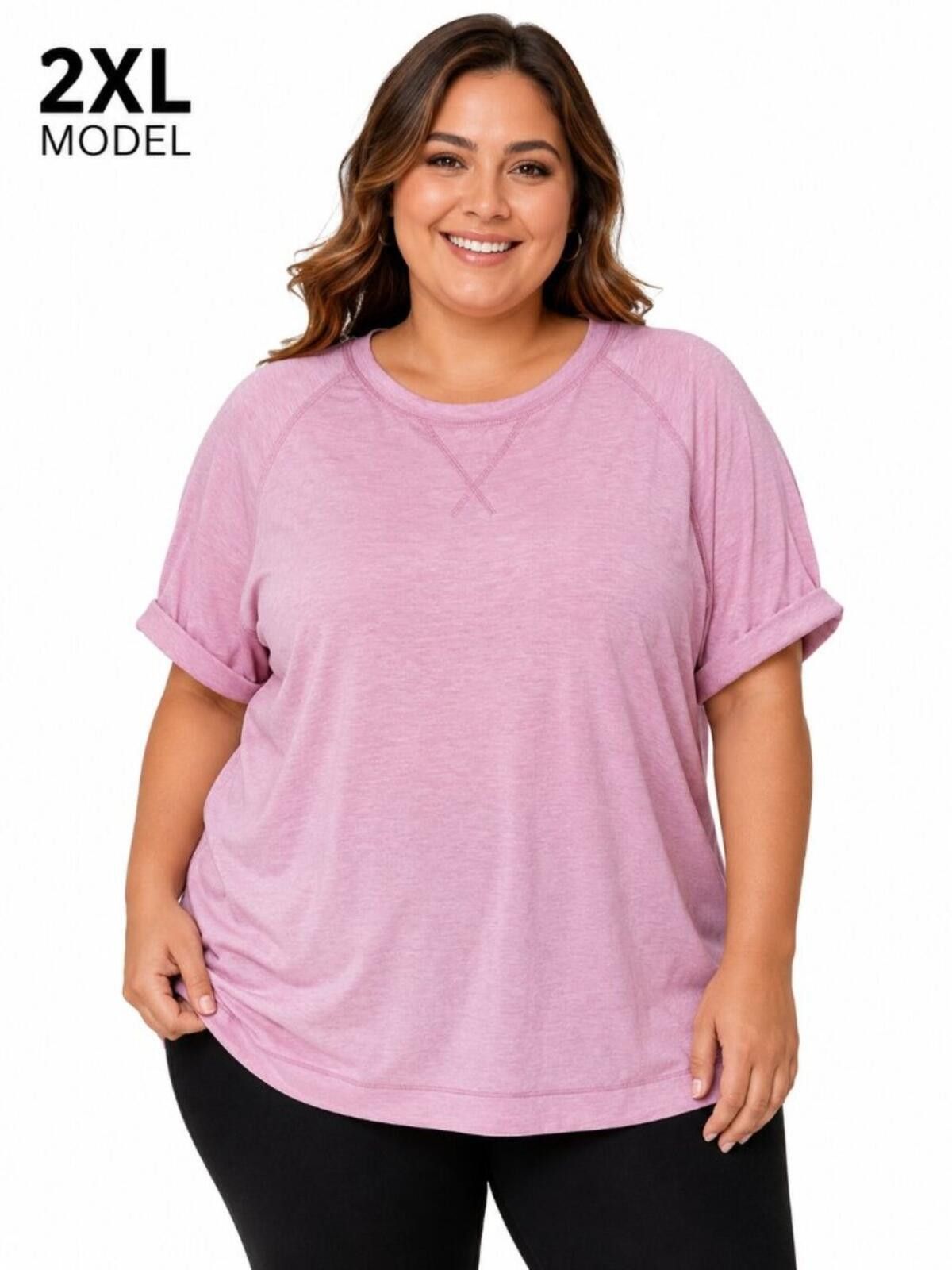 The Unbranded Brand Pink Pullover Top Raglan Sleeves Size XXL / US 16-18 / IT 52-54 - 1 Thumbnail