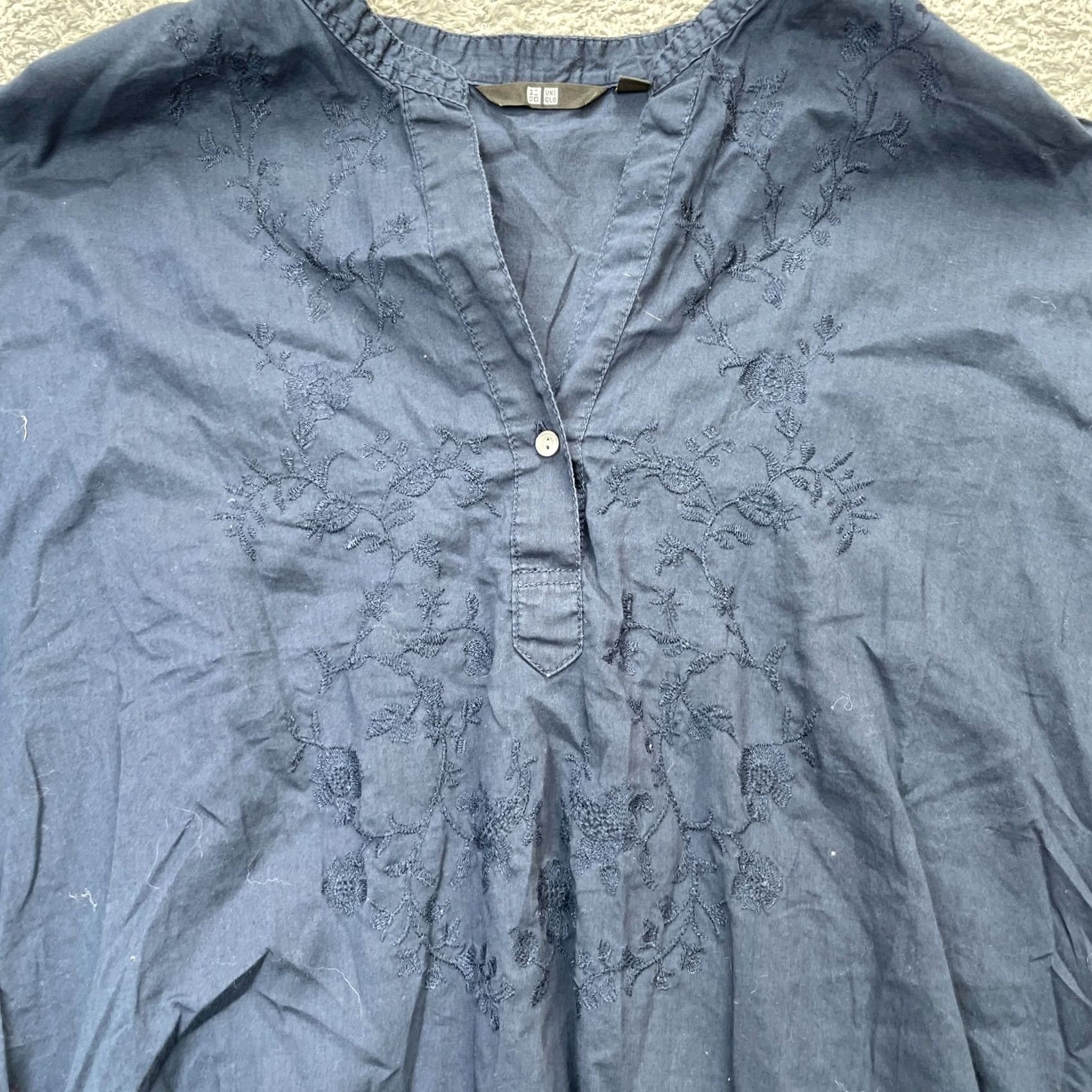 Uniqlo Uniqlo Shirt Dress Womens Large Blue Cotton Embroidered Button Front Side Slit Classic Flower Size L / US 10 / IT 46 - 6 Thumbnail