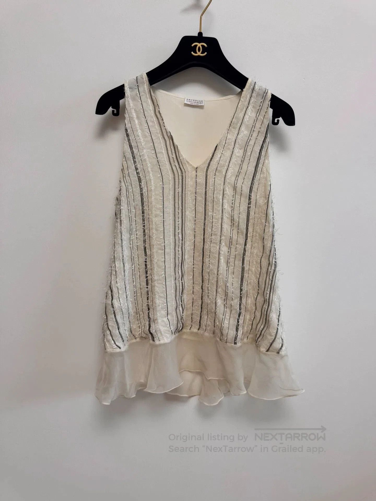 Brunello Cucinelli brunello cucinelli white silk beaded tank top. Size US XS / EU 42 / 0 - 2 Thumbnail