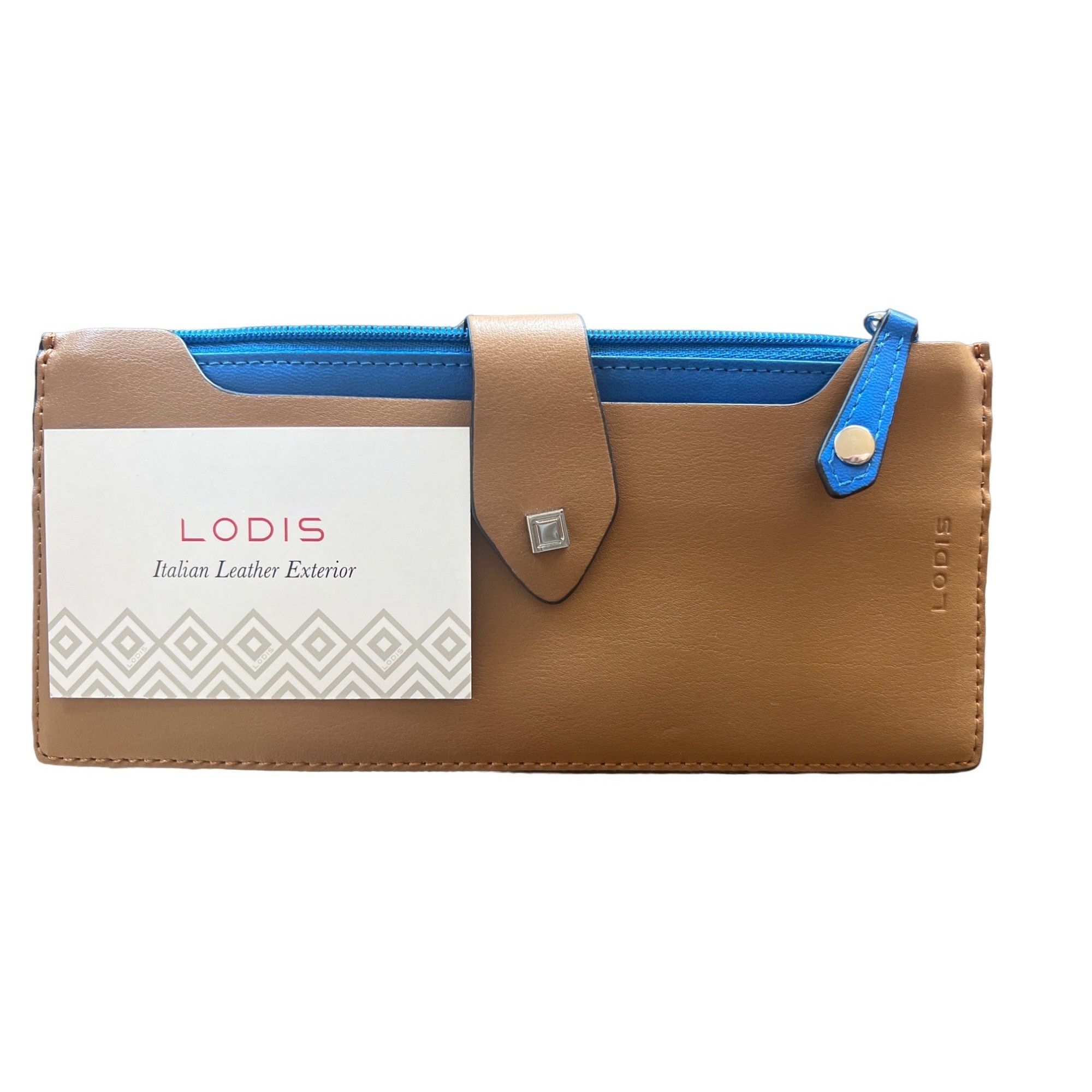 Other Lodis Sandy Italian Leather Brown Wallet W/ Blue Contrast Zi Size ONE SIZE - 4 Thumbnail
