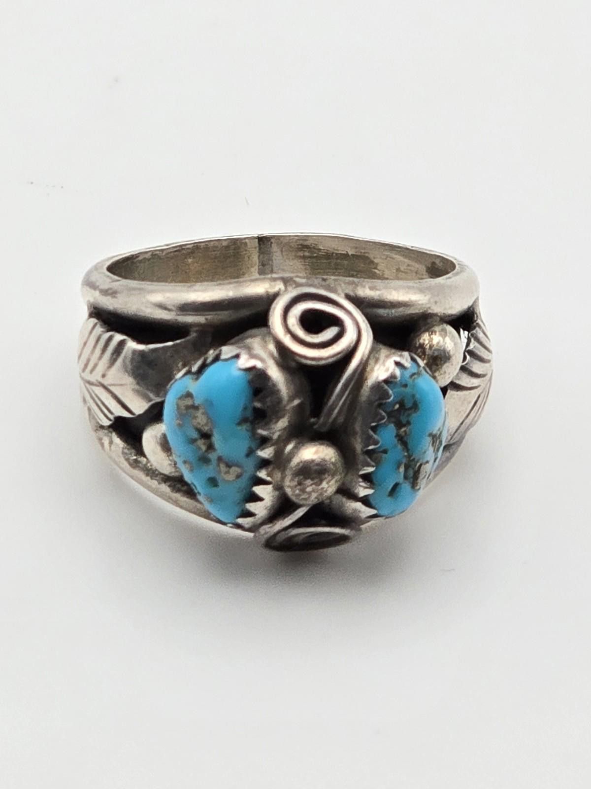 Other Vintage Sterling Silver Ring Sz 8 Navajo Turquoise Leaf Size ONE SIZE - 4 Thumbnail