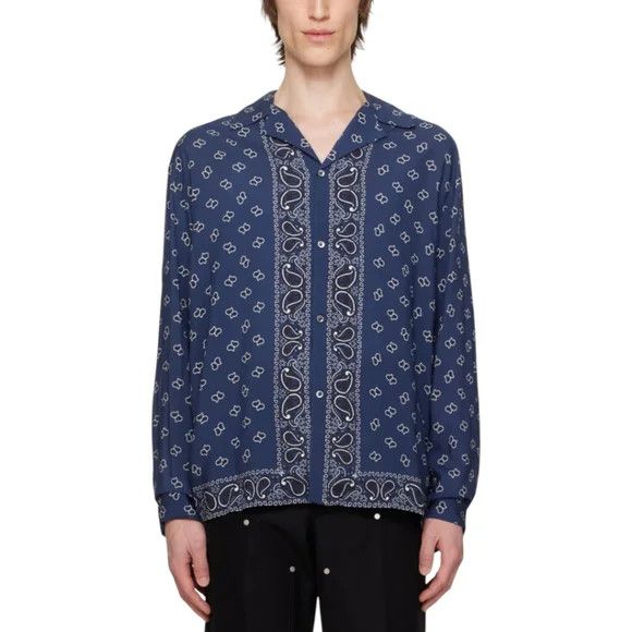 Palm Angels Long Sleeve Paisley Bowling Shirt in Navy Size US M / EU 48-50 / 2 - 9 Thumbnail