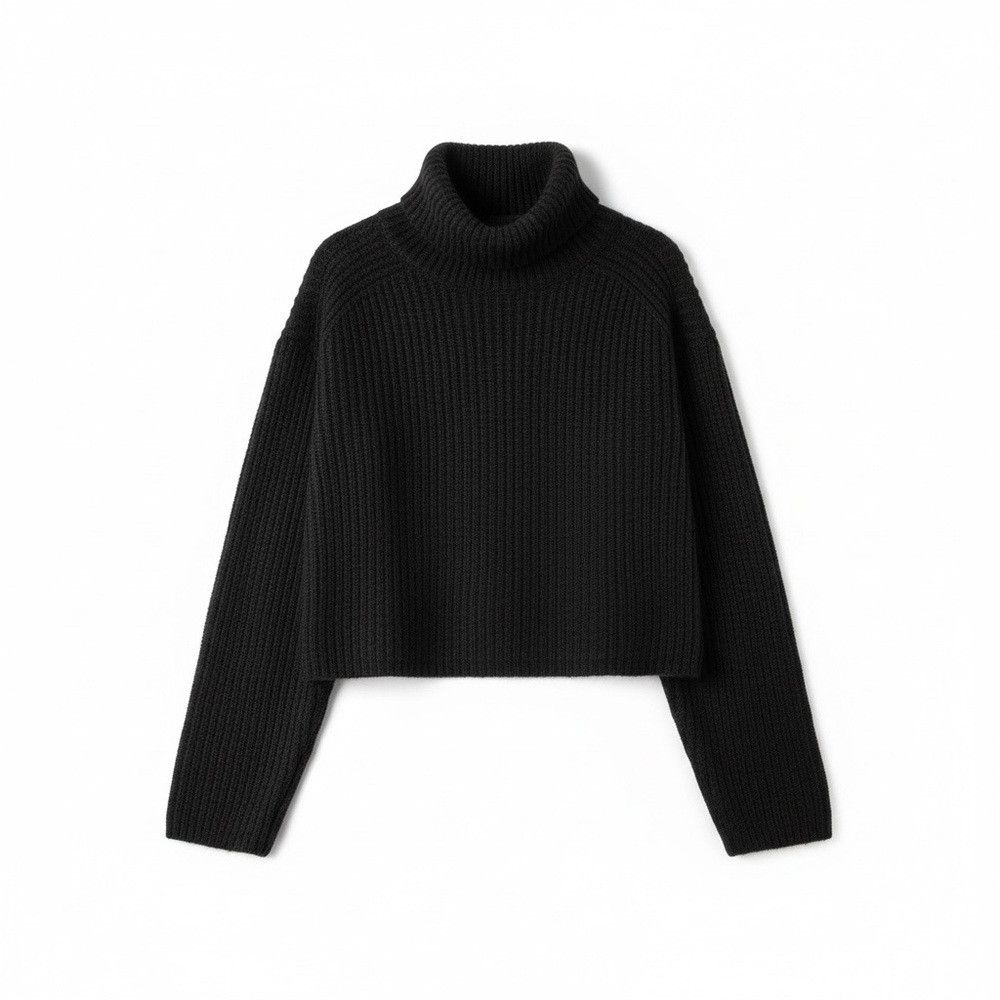 THAKOON Thakoon Cropped Ribbed Cowl Neck Sweater Black Ribbed SOFT Size L / US 10 / IT 46 - 9 Thumbnail