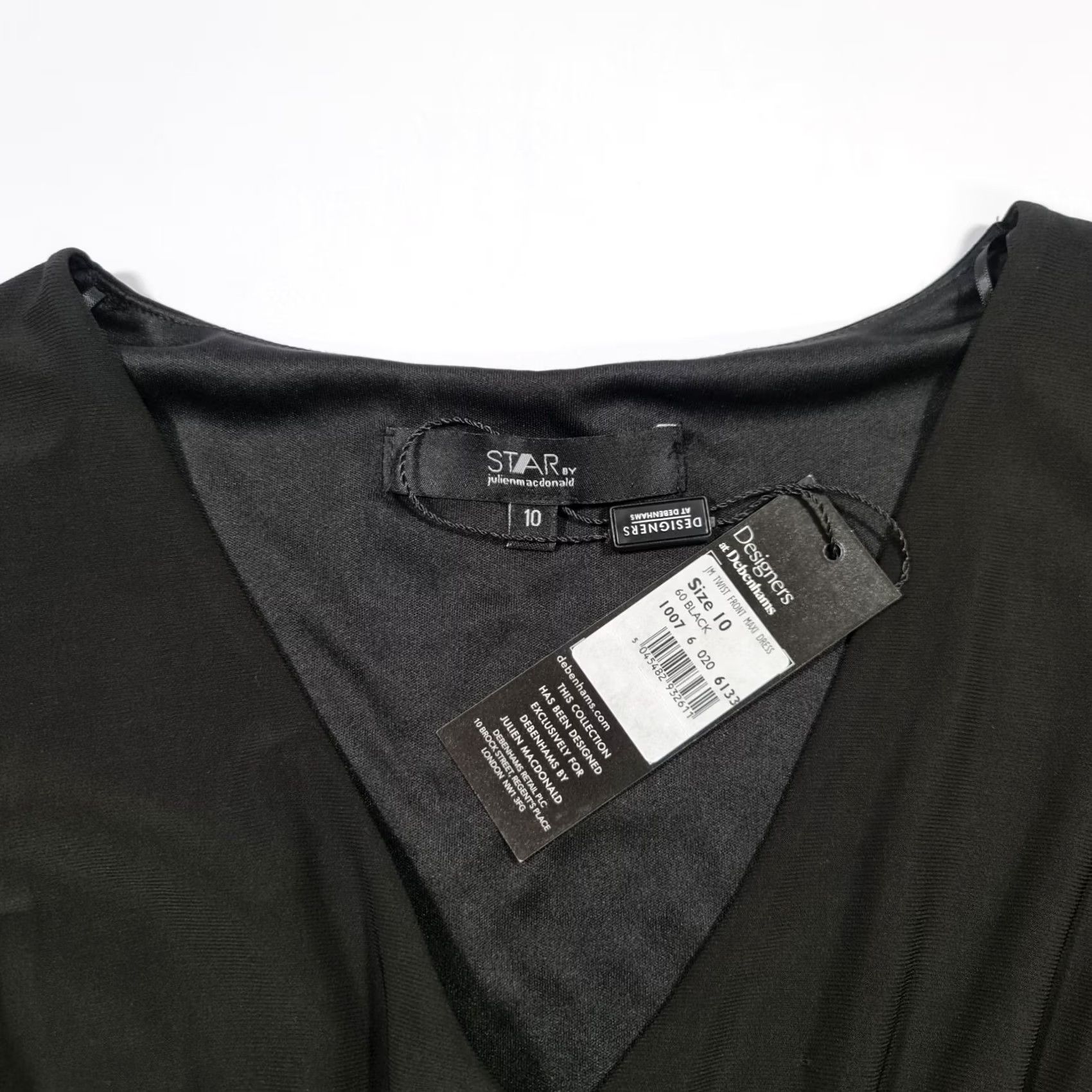 Vintage Star by Julien Macdonald Womens Dress Black 10 UK 3/4 Sleeve Stretch Gown Maxi Size L / US 10 / IT 46 - 3 Thumbnail