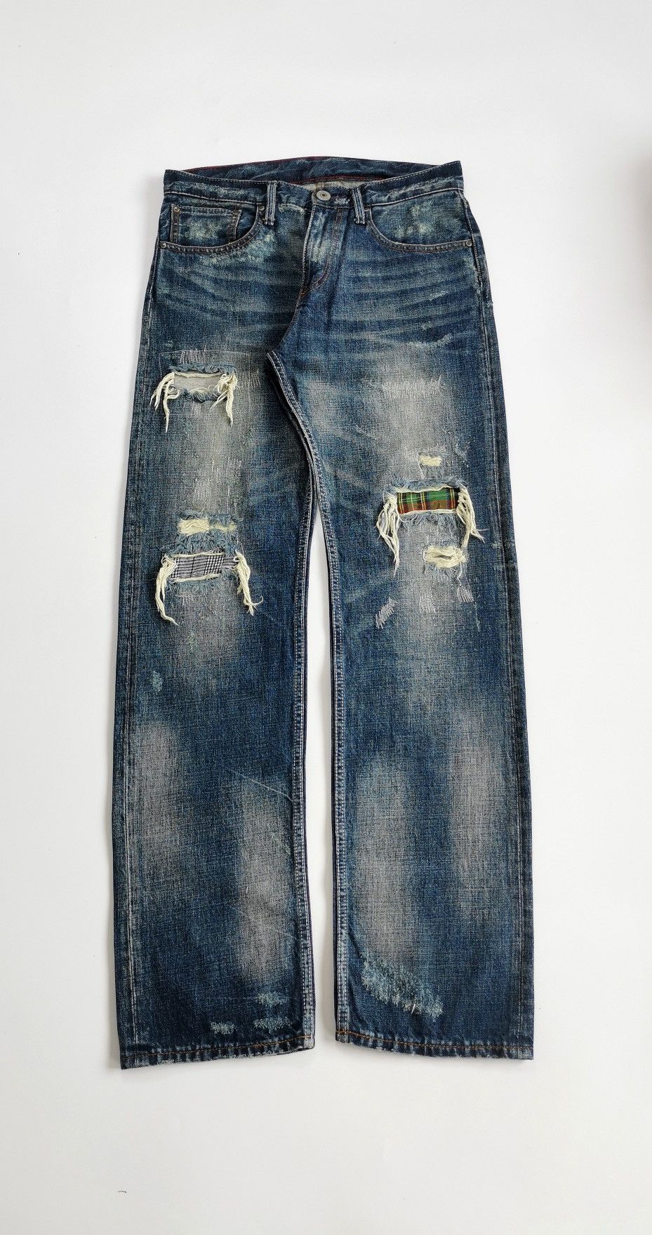 Takeo Kikuchi Takeo Kikuchi Plaid Patchwork Denim Jeans ERD Grunge Size US 31 - 7 Thumbnail