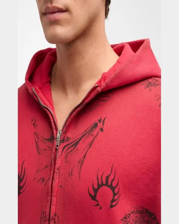 Balenciaga o1srvl11e0925 Tat Zip-Up Hoodie Medium Fit in Red Size US XL / EU 56 / 4 - 3 Thumbnail