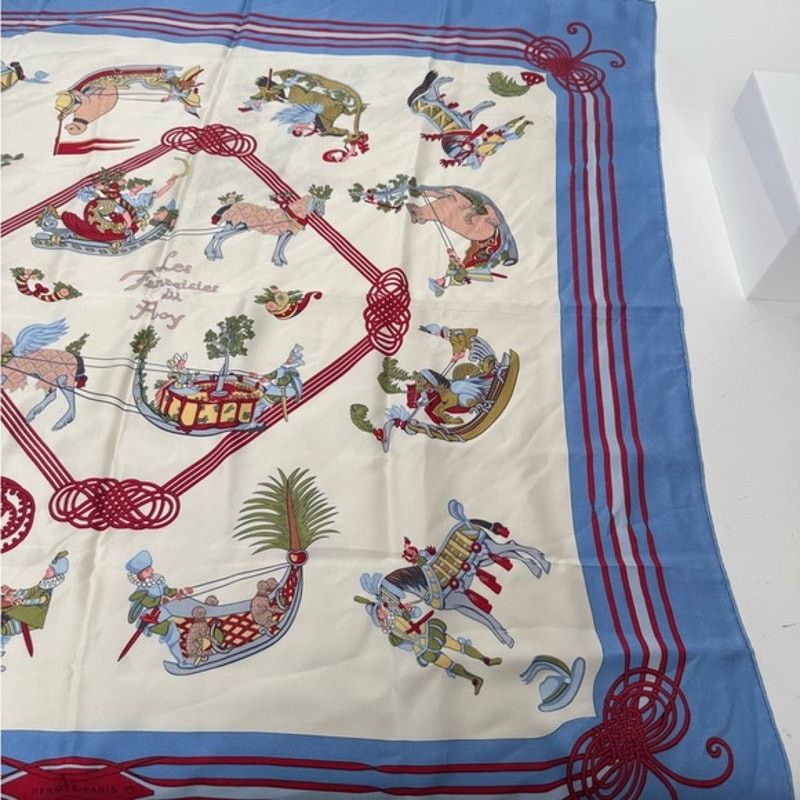 Hermes Hermes silk scarf red/blue colorway/whimsical sleds horses Size ONE SIZE - 8 Thumbnail