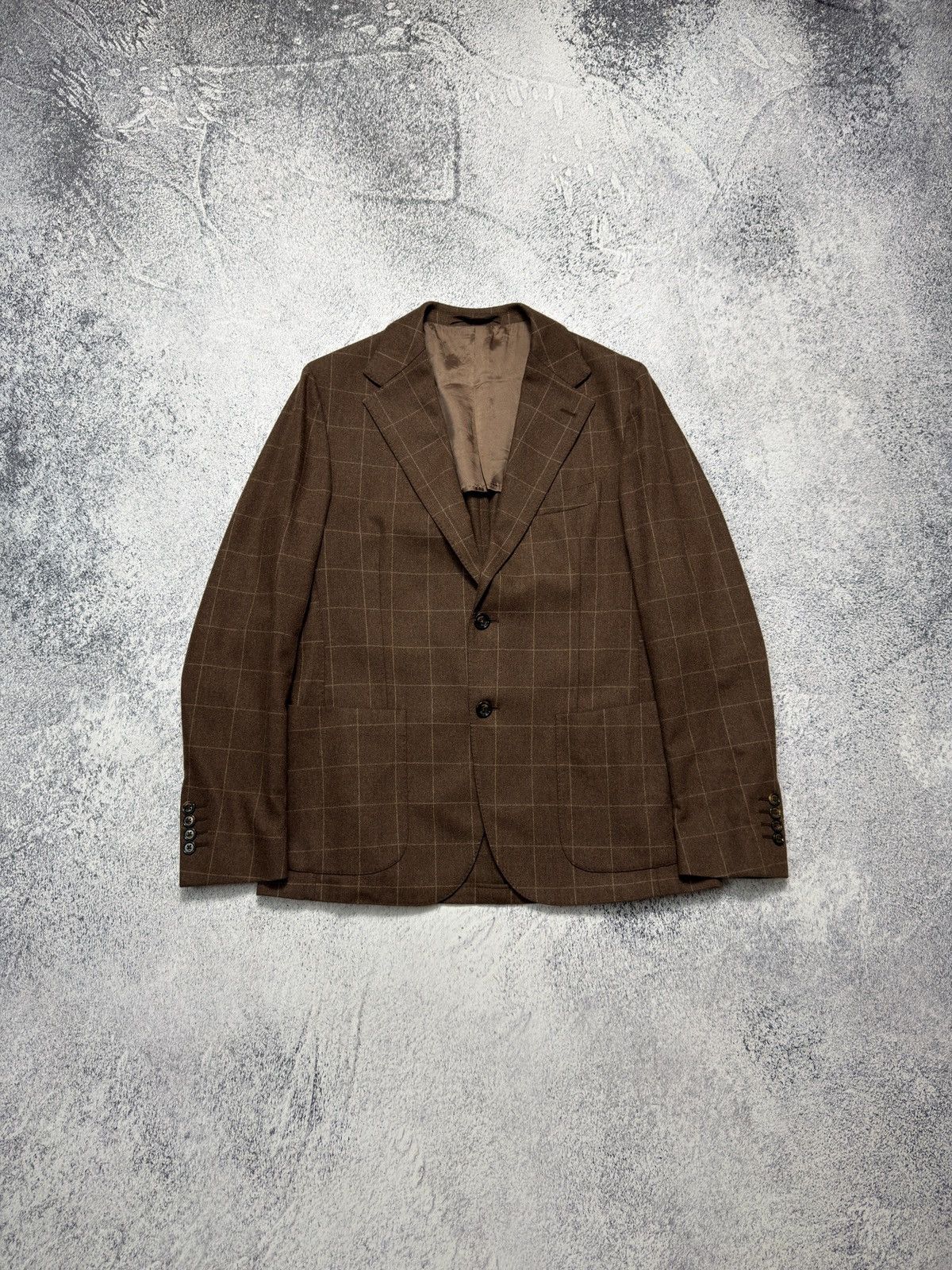 Eleventy Eleventy Brown Check Blazer Wool Cashmere Athletic Fit Sz 52 Size 52L - 1 Thumbnail