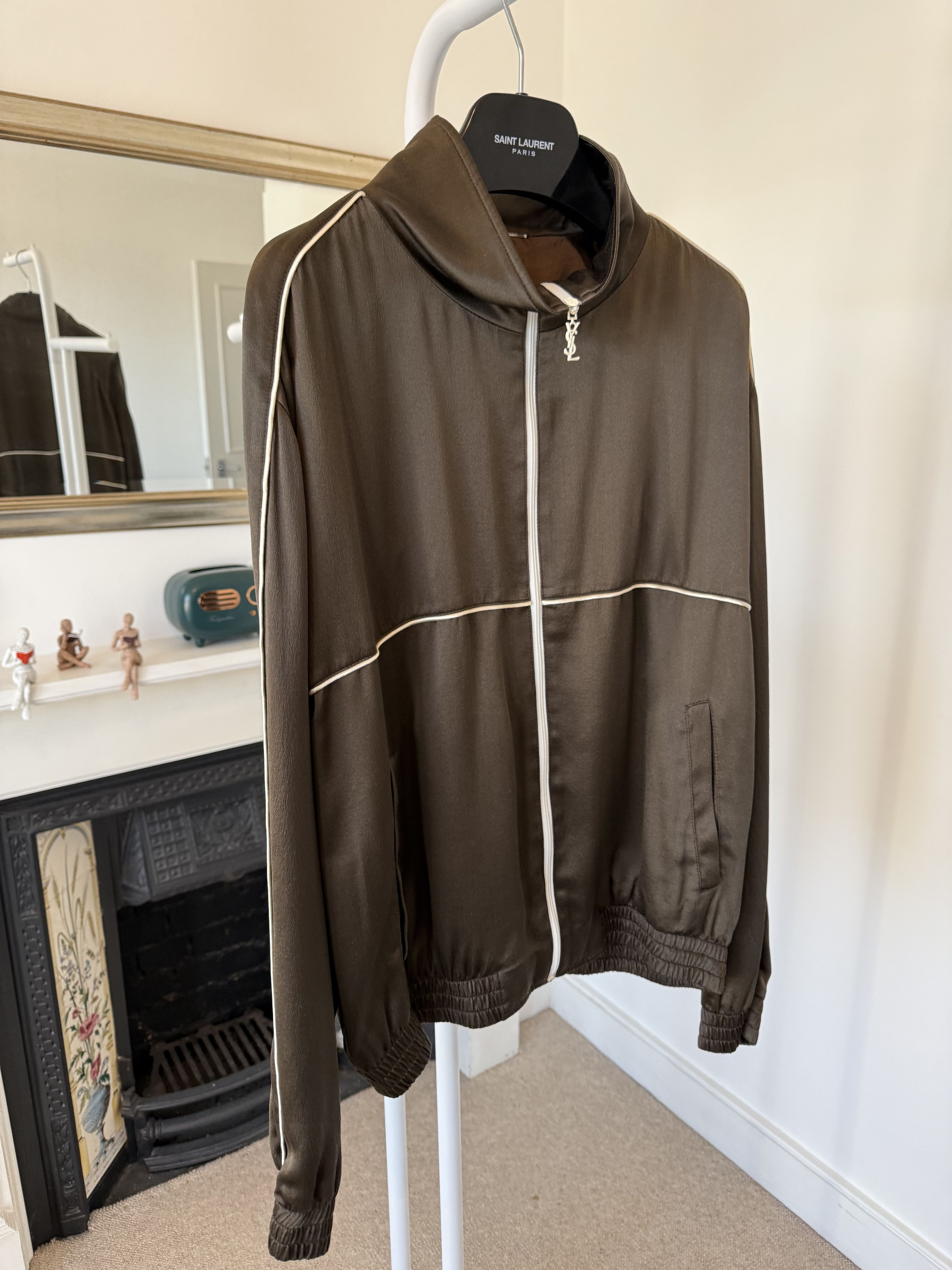 Saint Laurent Paris Saint Laurent Teddy Jacket in Silk Satin Crepe Khaki Size US M / EU 48-50 / 2 - 4 Thumbnail