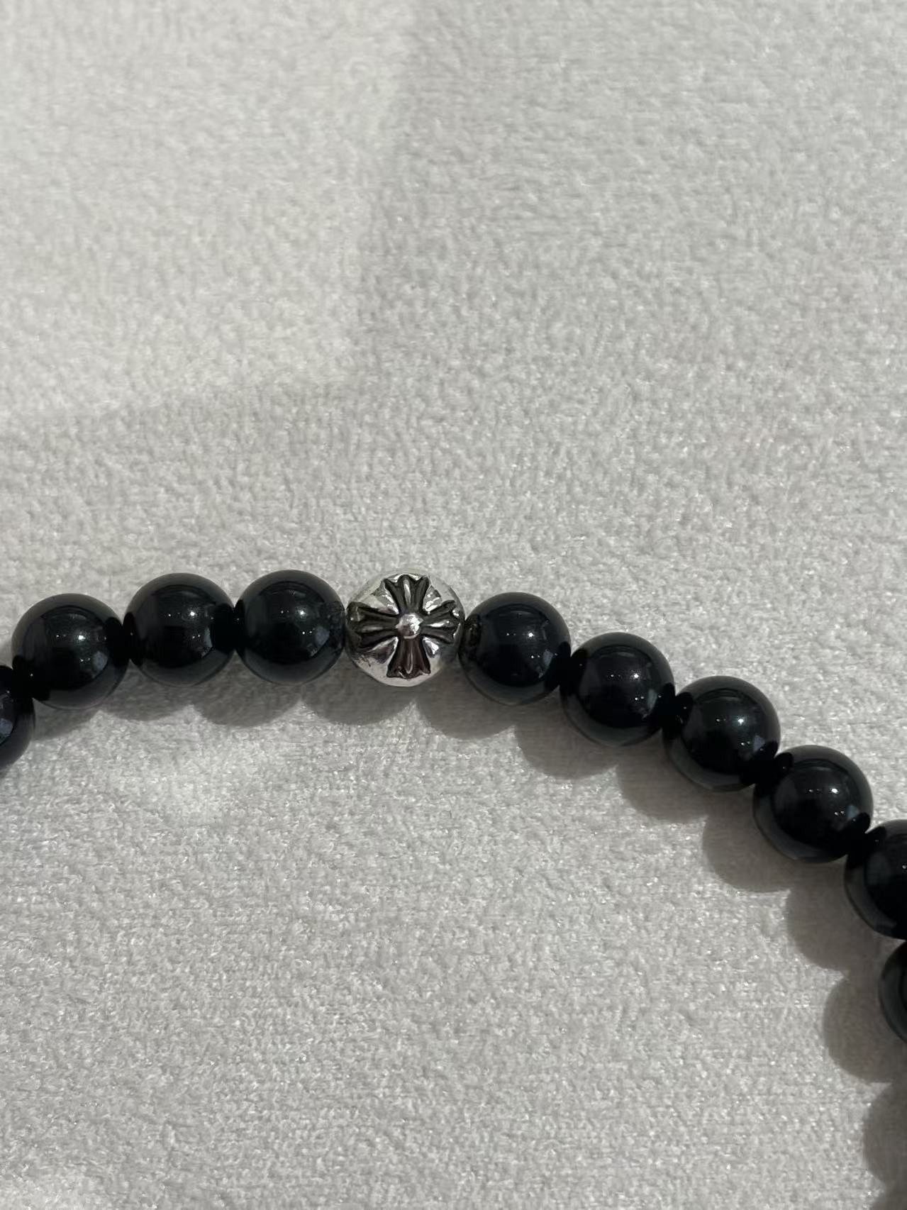 Chrome Hearts Chrome Hearts 6mm Beaded Obsidian Silver Cross Ball Bracelet Size ONE SIZE - 7 Thumbnail