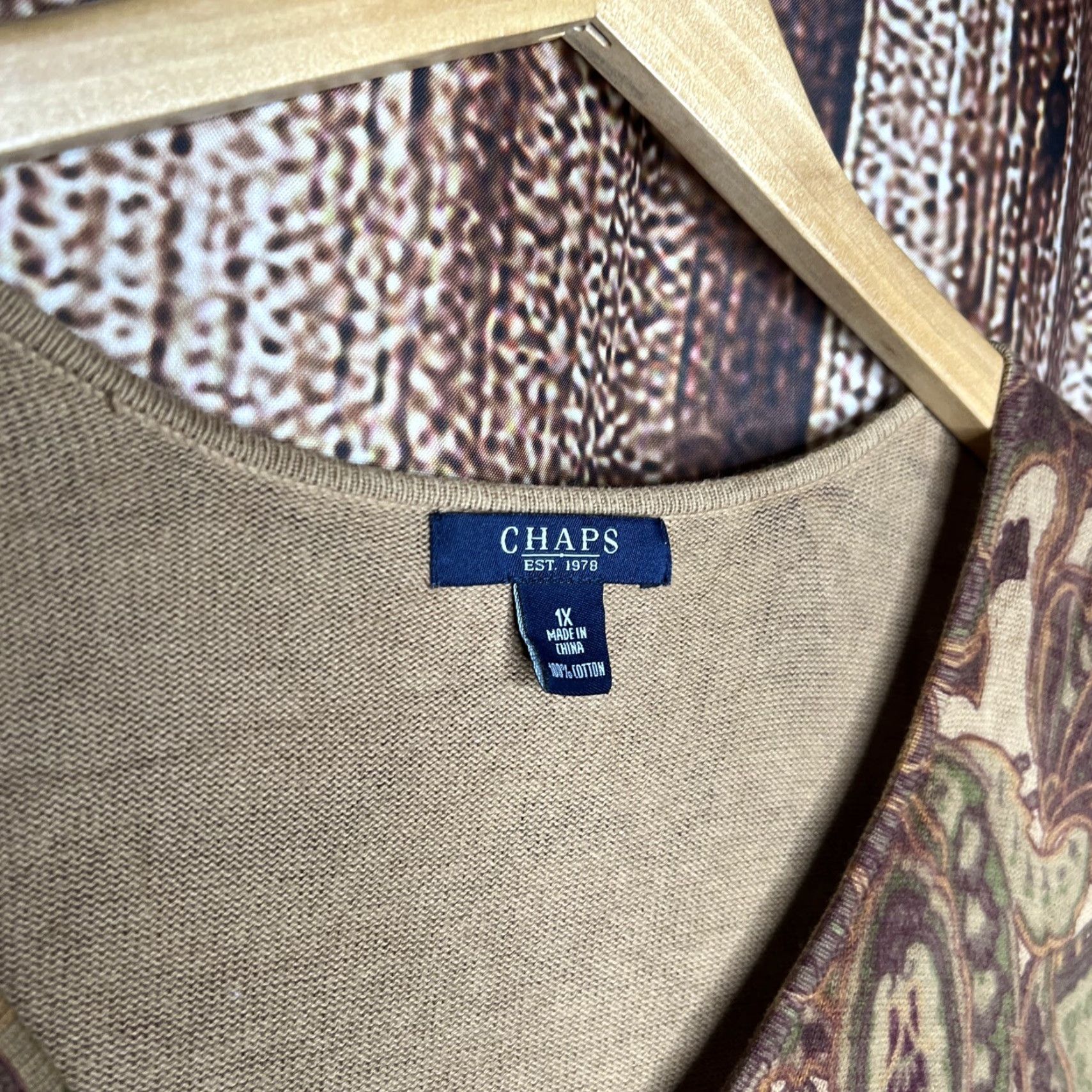 Chaps CHAPS Shirt 1X Womens Pullover Aztec Lightweight Casual T-Shirt V-Neck 3/4 Sleeve Brown Cotton Size XL / US 12-14 / IT 48-50 - 2 Thumbnail
