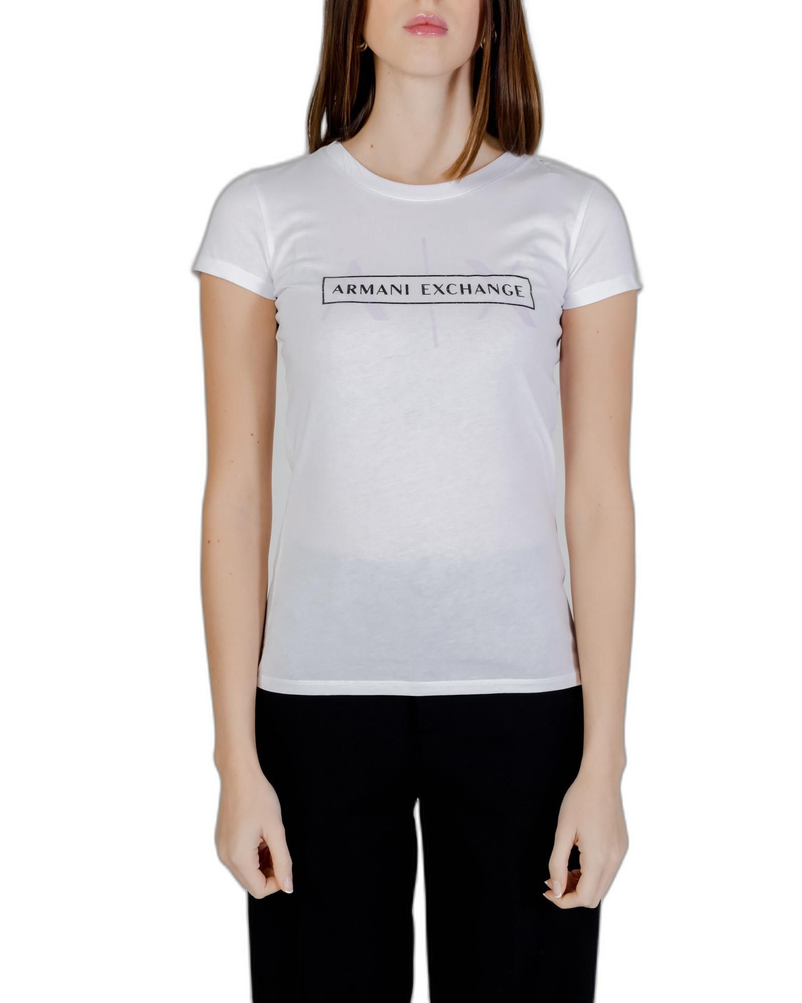 image of Armani Exchange Printed Cotton Tee in White, Women's (Size XL)