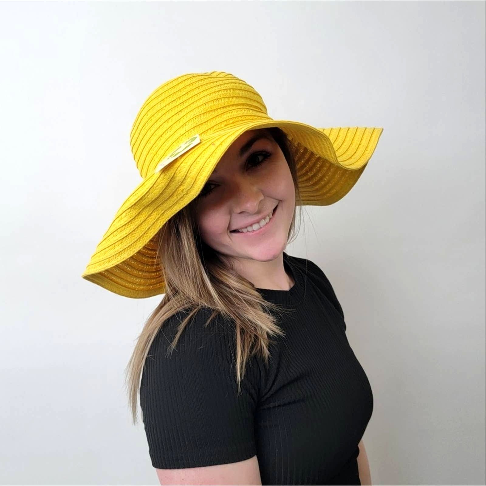 Designer NEW Floppy Summer Sunshine Yellow Widebrim Hat Size ONE SIZE - 4 Thumbnail