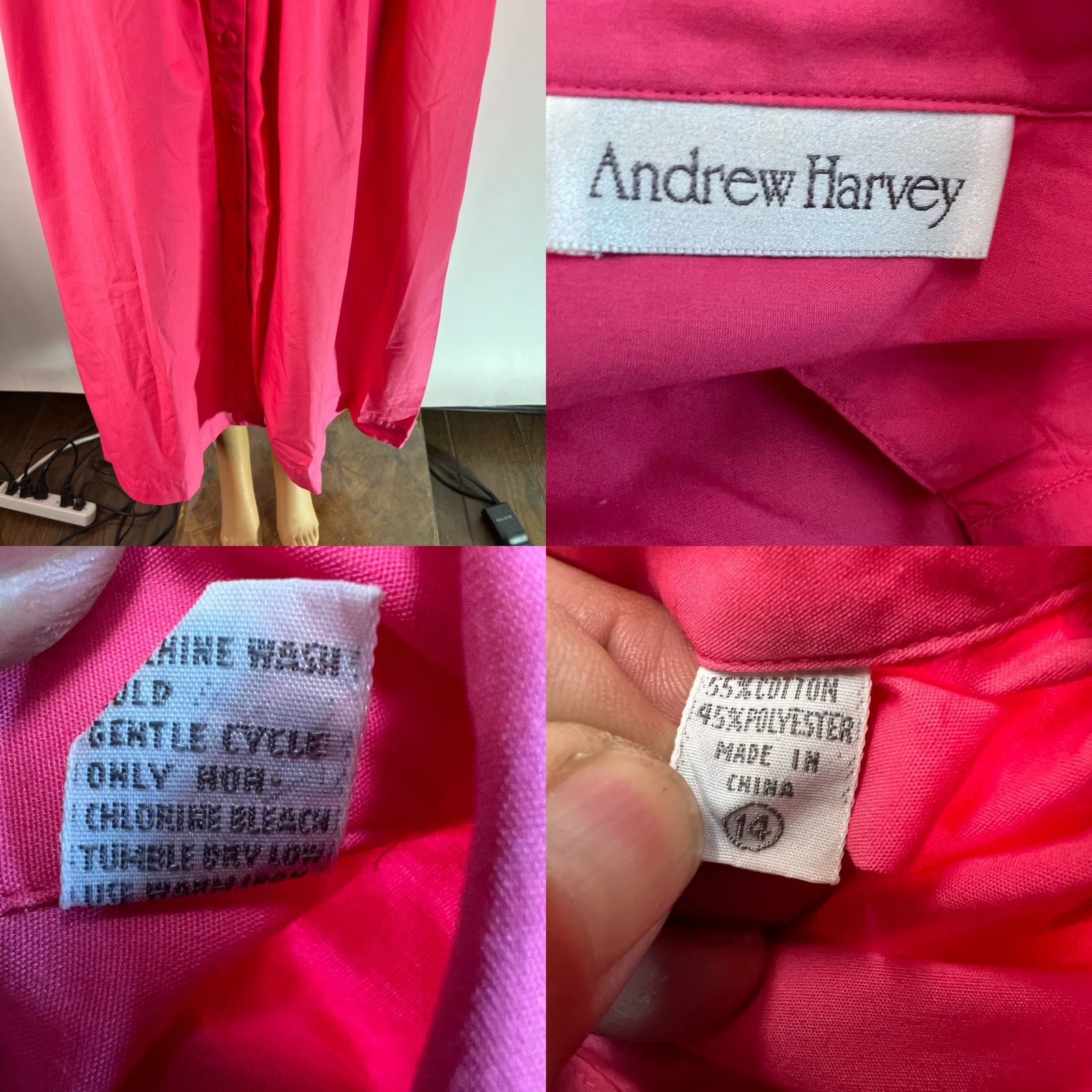 Pinko VINTAGE Andrew Harvey Womens Pink Shirt Dress Short Sleeves Collared Size 14 Size XL / US 12-14 / IT 48-50 - 8 Thumbnail