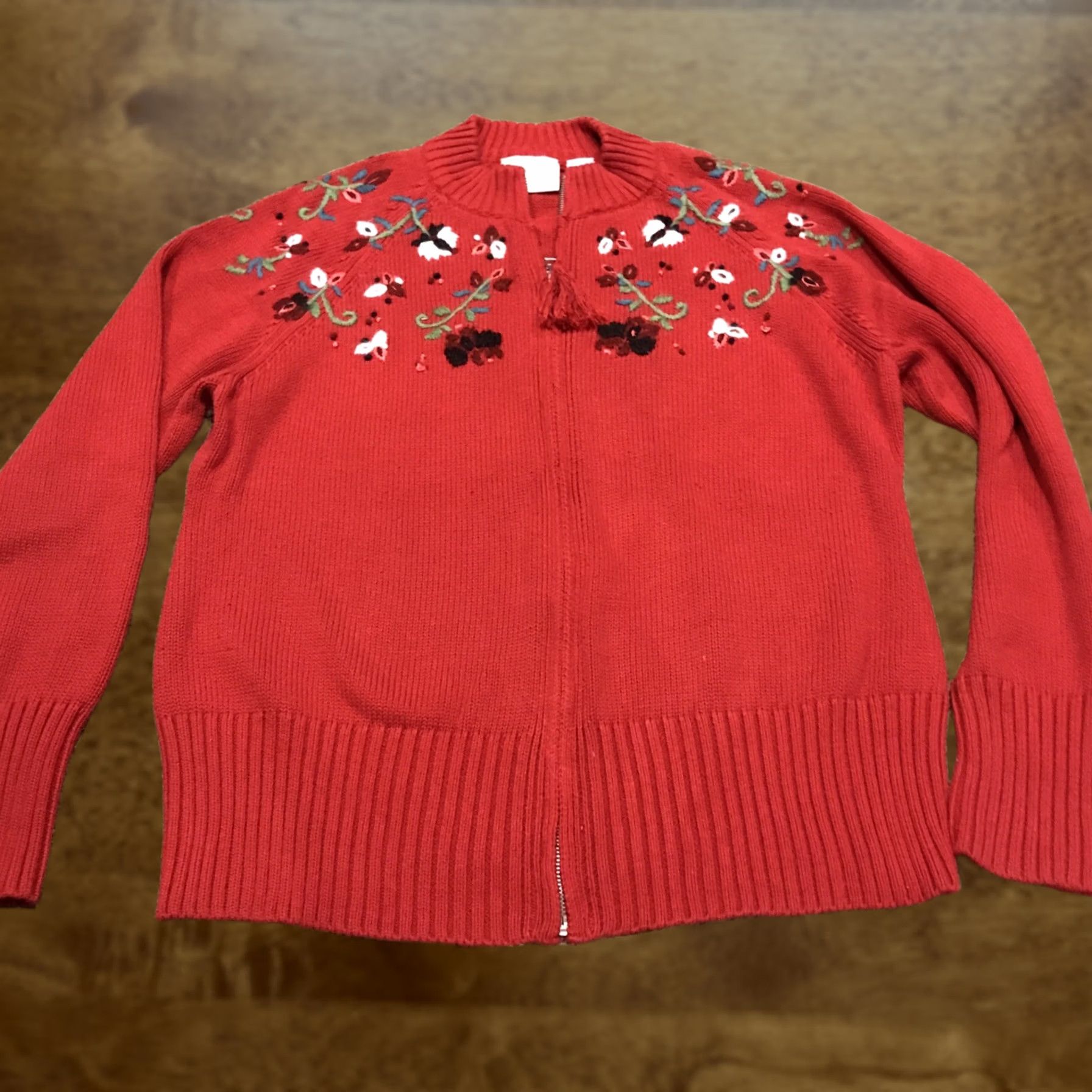 Liz Claiborne Liz Claiborne Sweater Cardigan XL Red Tasseled Crochet Heavyweight Long Sleeve Balloon Sleeve Winter Women's Regular Size - ??? Size XL / US 12-14 / IT 48-50 - 1 Thumbnail