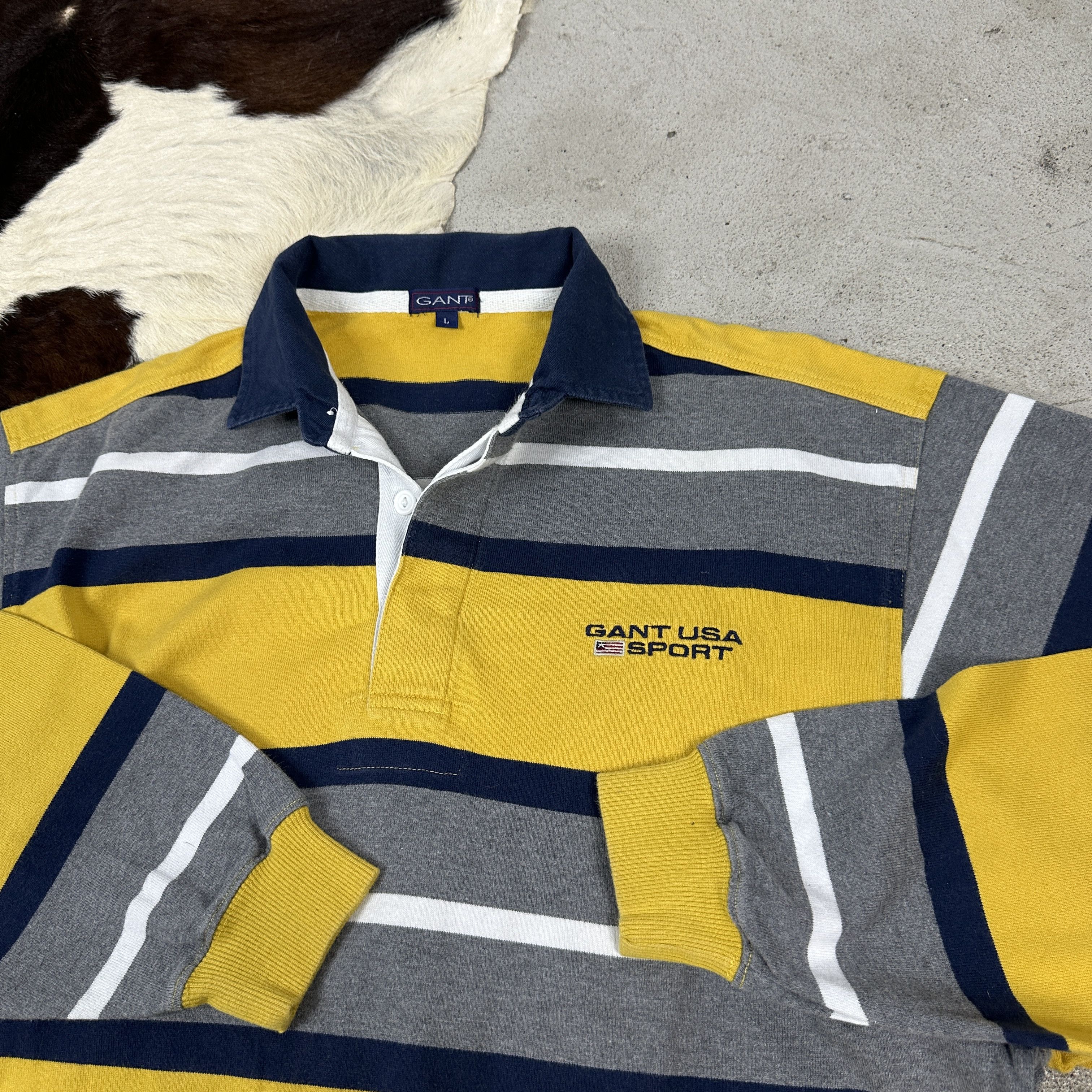Gant × Vintage Vintage Striped Oversize Streetwear Rugby GANT Sweatshirt Size US L / EU 52-54 / 3 - 2 Thumbnail