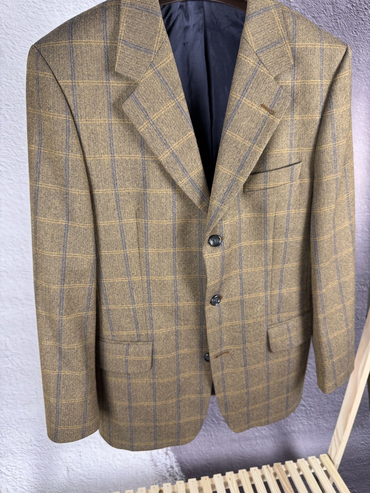 Other Desch vintage checkered beige tweed 3 button wool blazer Size 38R - 7 Thumbnail