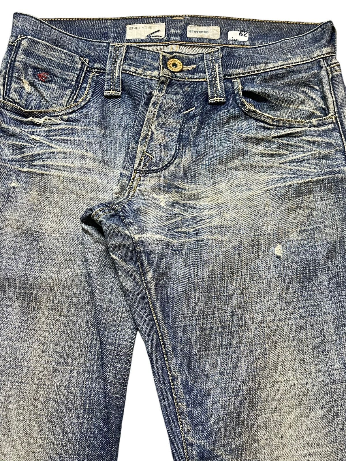 Energie Vintage Italian Energie Blue Faded Wash Distress Flare Jeans Size US 30 / EU 46 - 4 Thumbnail