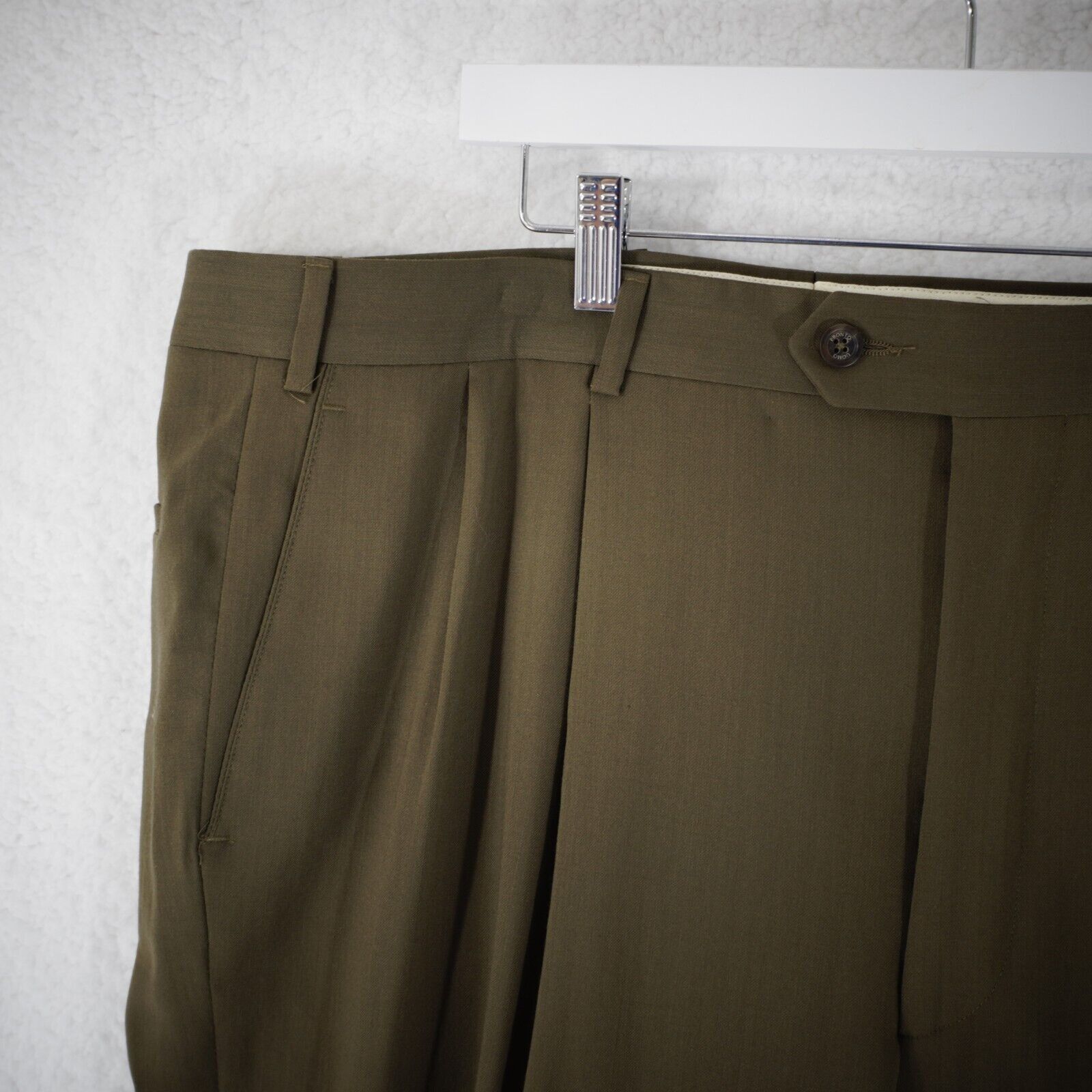 Pronto Uomo Pronto Uomo Worsted Wool Green Pleated Cuffed High Rise Dres Size 42R - 3 Thumbnail