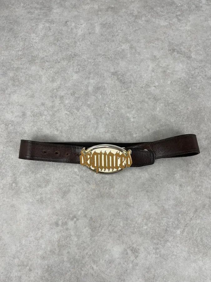 Dsquared2 Dsquared2 Brown Leather Belt Gold Skeleton Logo Adjustable Size ONE SIZE - 3 Thumbnail